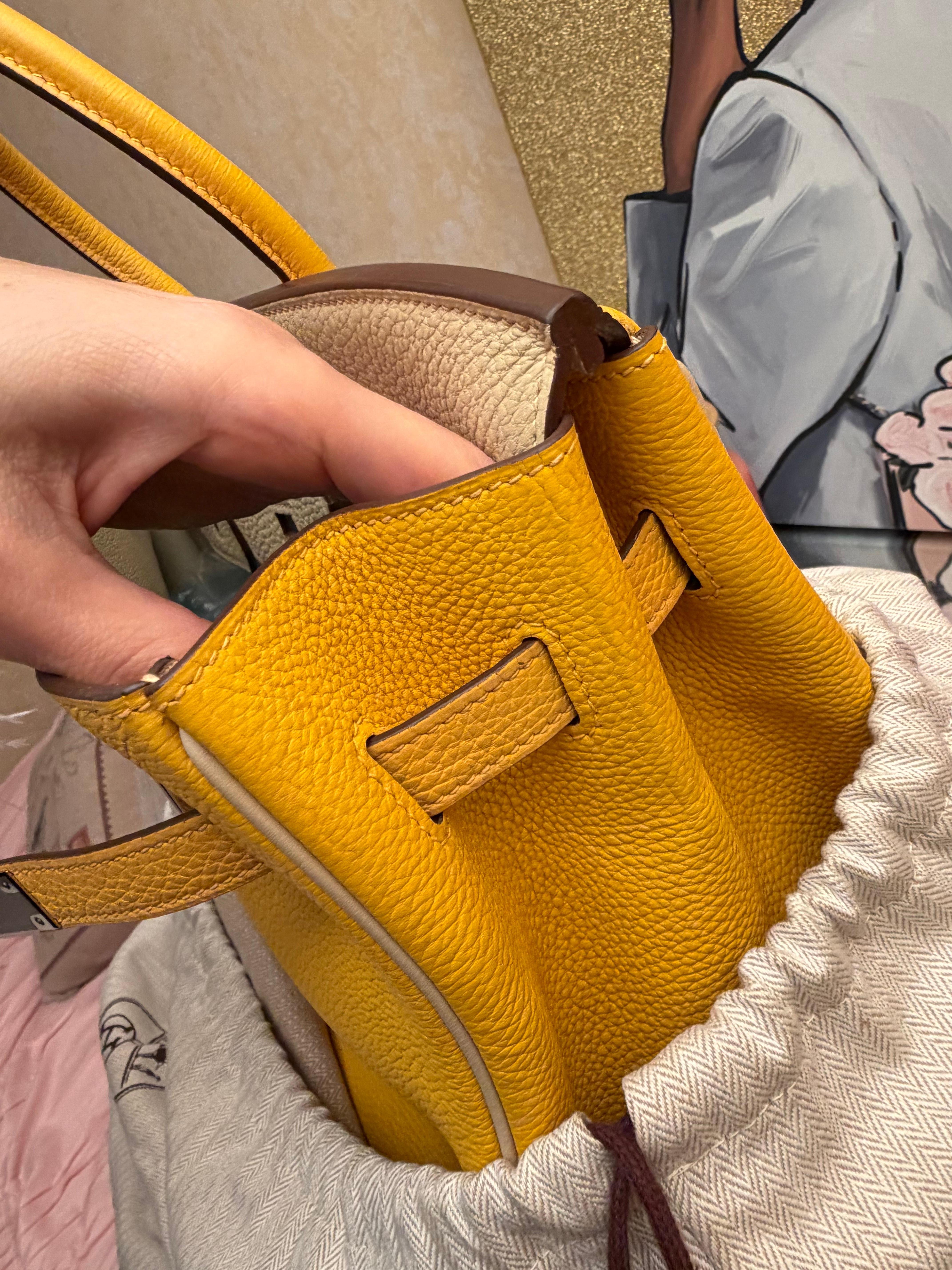 Borsa Hermes Birkin 35 Jaune Ambre e Craie HSS Togo in vendita 10