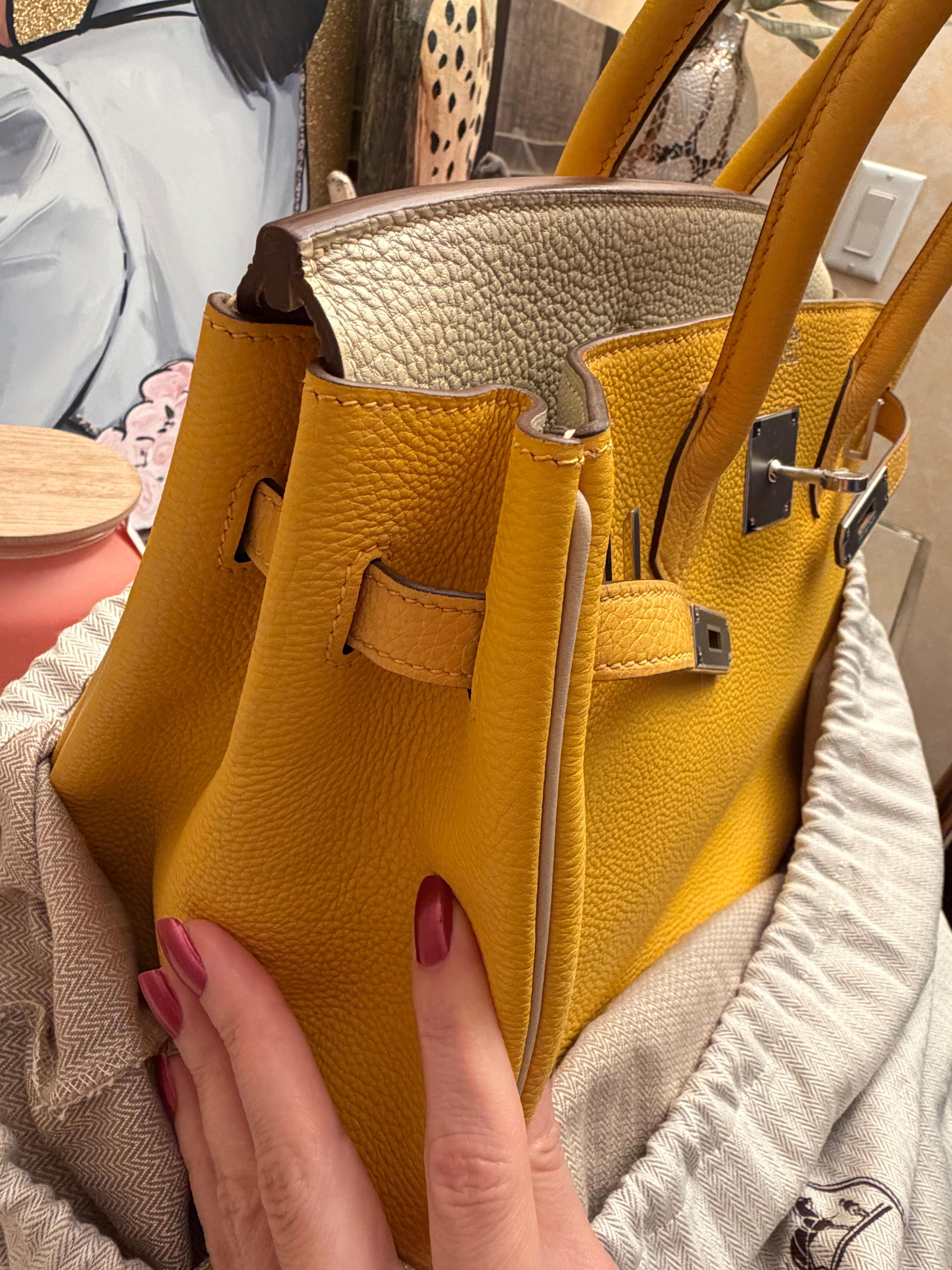 Borsa Hermes Birkin 35 Jaune Ambre e Craie HSS Togo in vendita 11