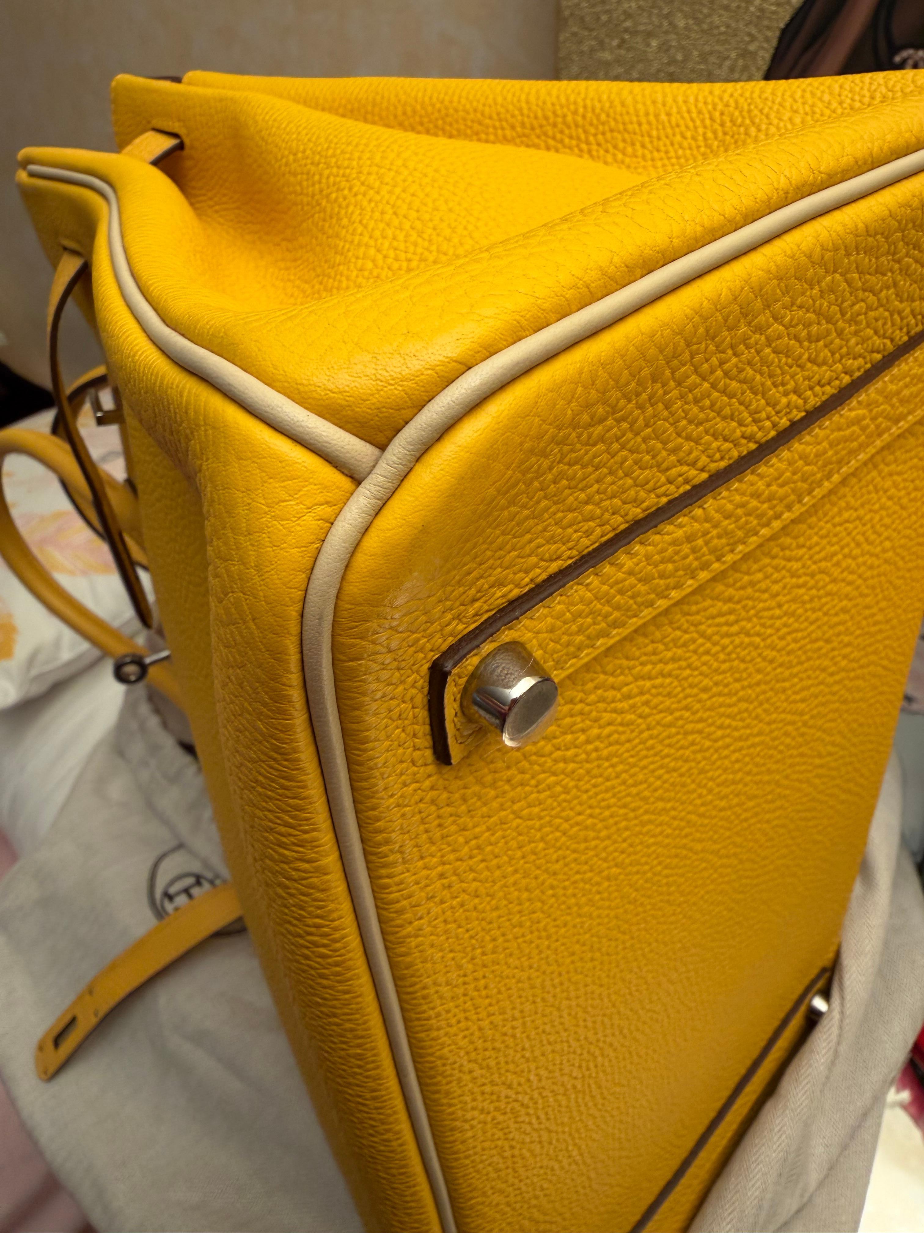 Borsa Hermes Birkin 35 Jaune Ambre e Craie HSS Togo in vendita 12