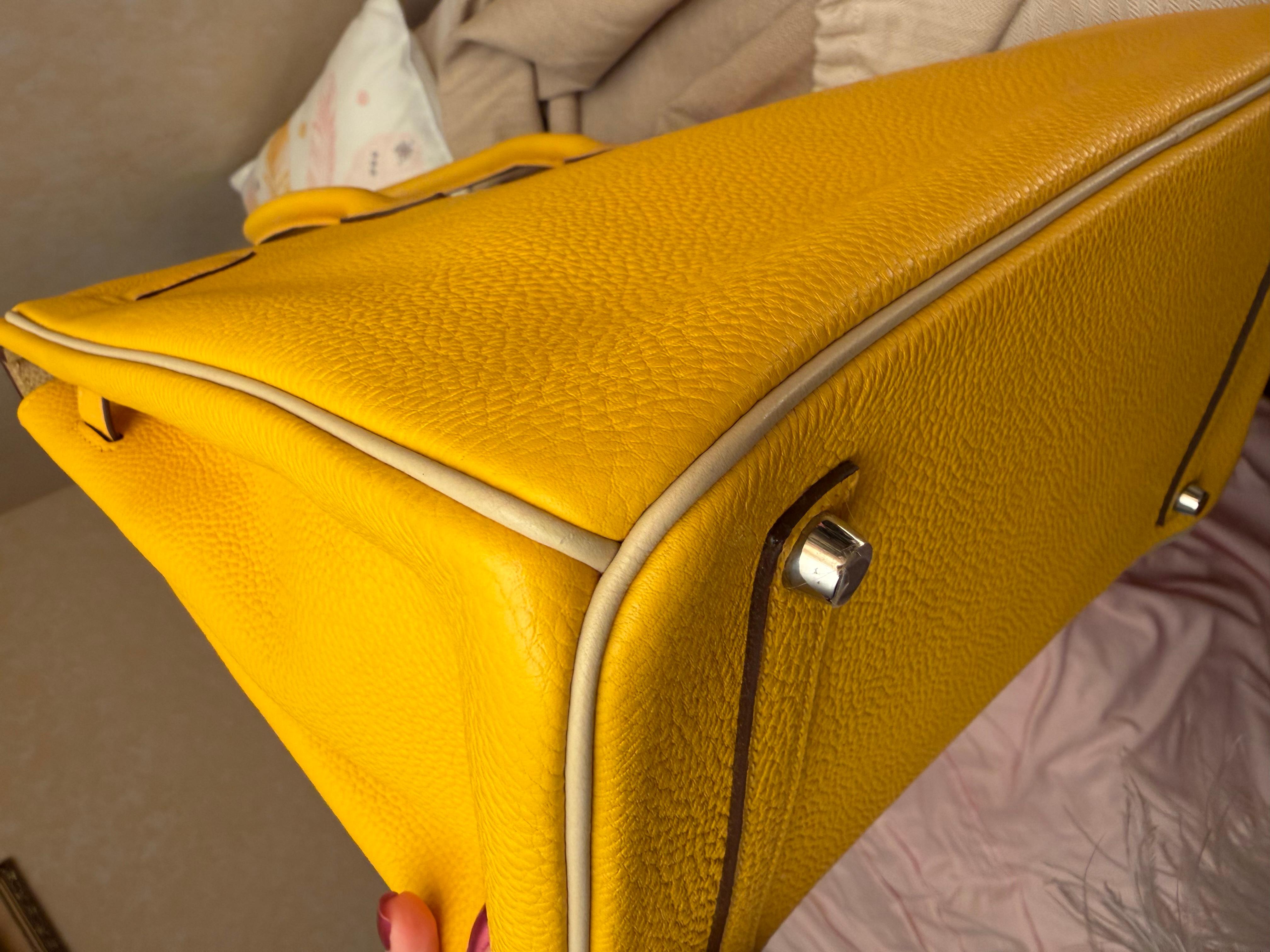 Borsa Hermes Birkin 35 Jaune Ambre e Craie HSS Togo in vendita 13