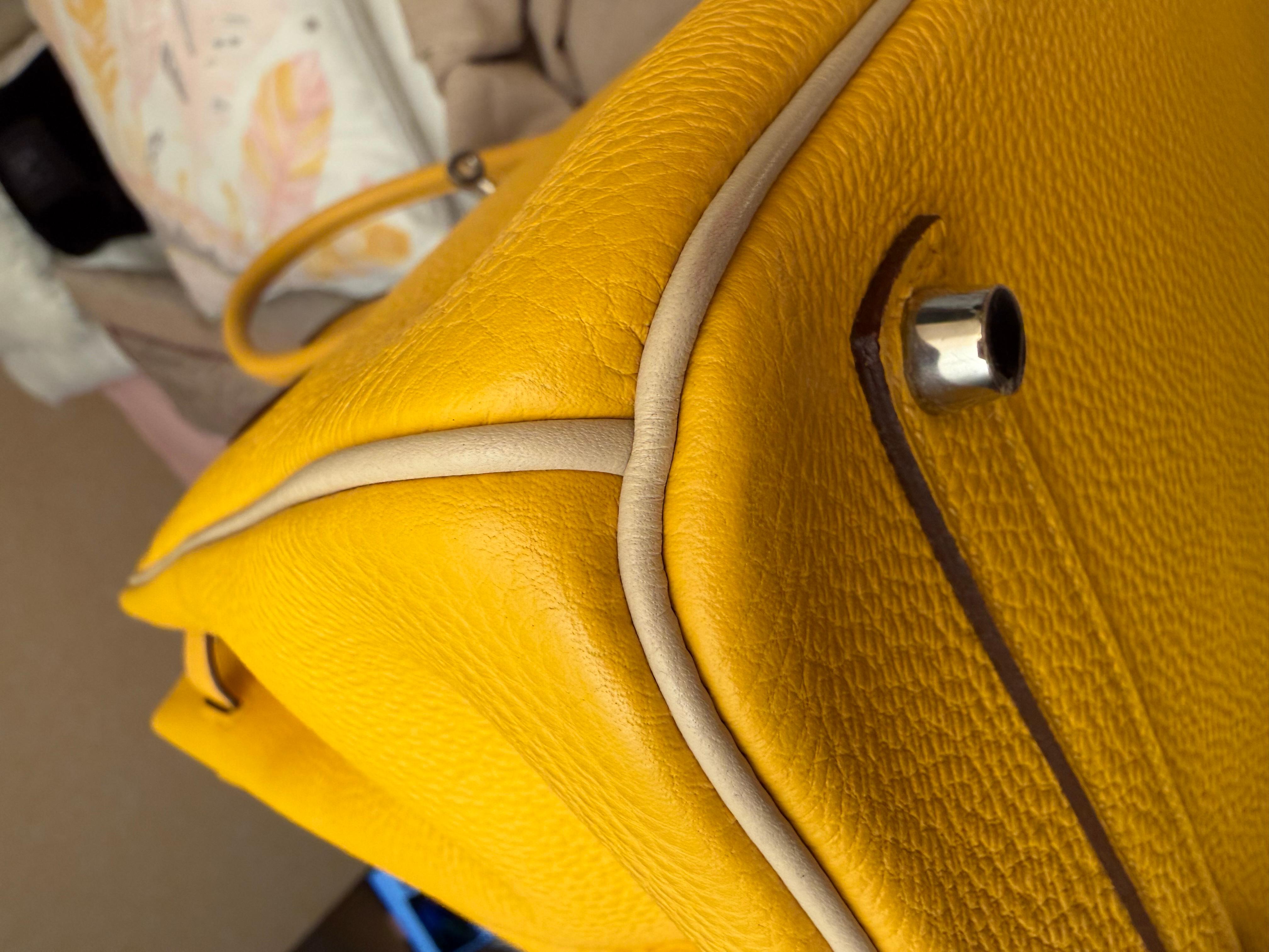 Borsa Hermes Birkin 35 Jaune Ambre e Craie HSS Togo in vendita 14