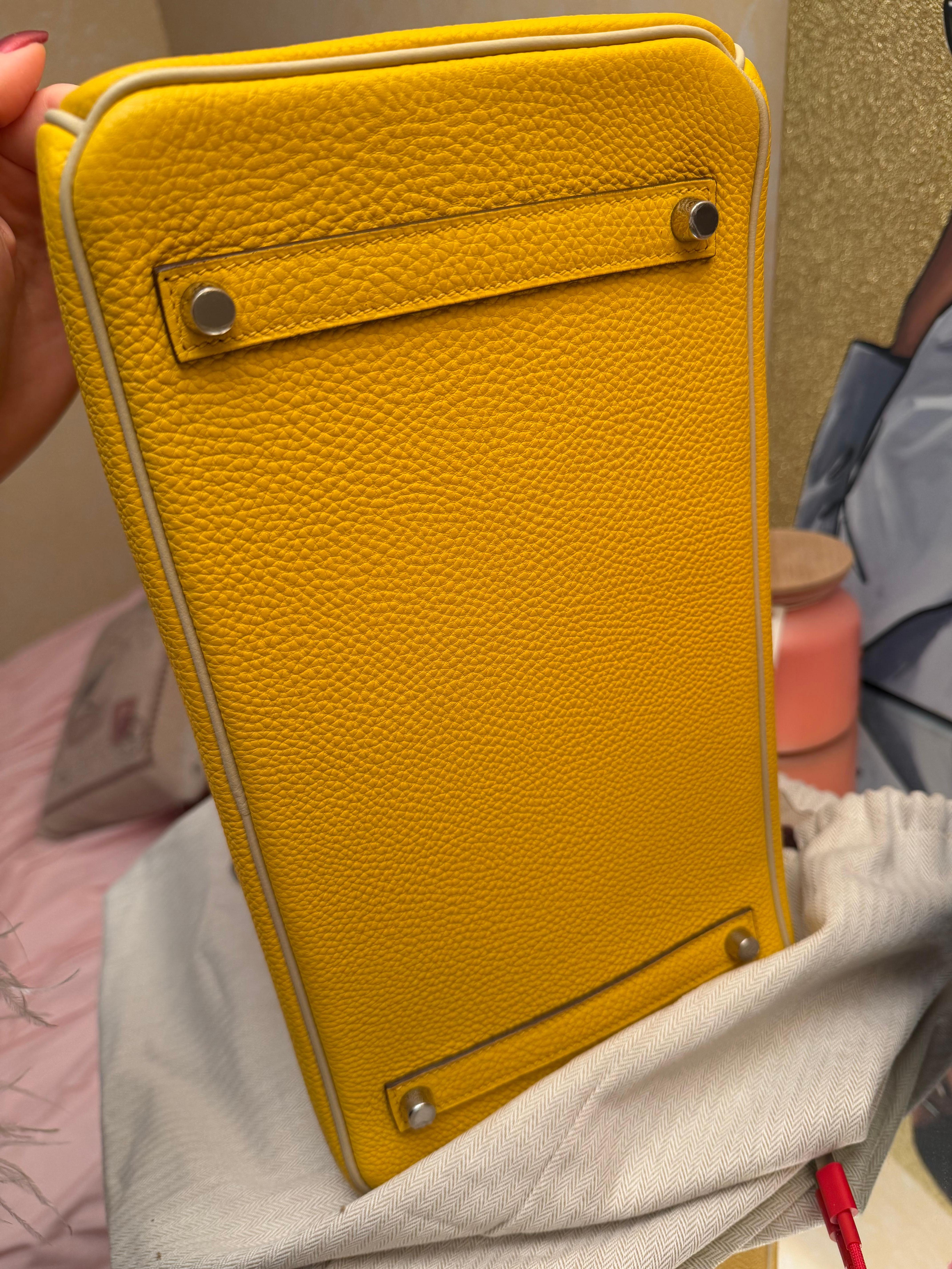 Borsa Hermes Birkin 35 Jaune Ambre e Craie HSS Togo in vendita 15