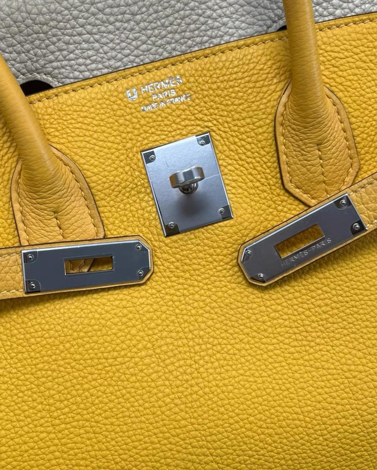 Borsa Hermes Birkin 35 Jaune Ambre e Craie HSS Togo in vendita 1