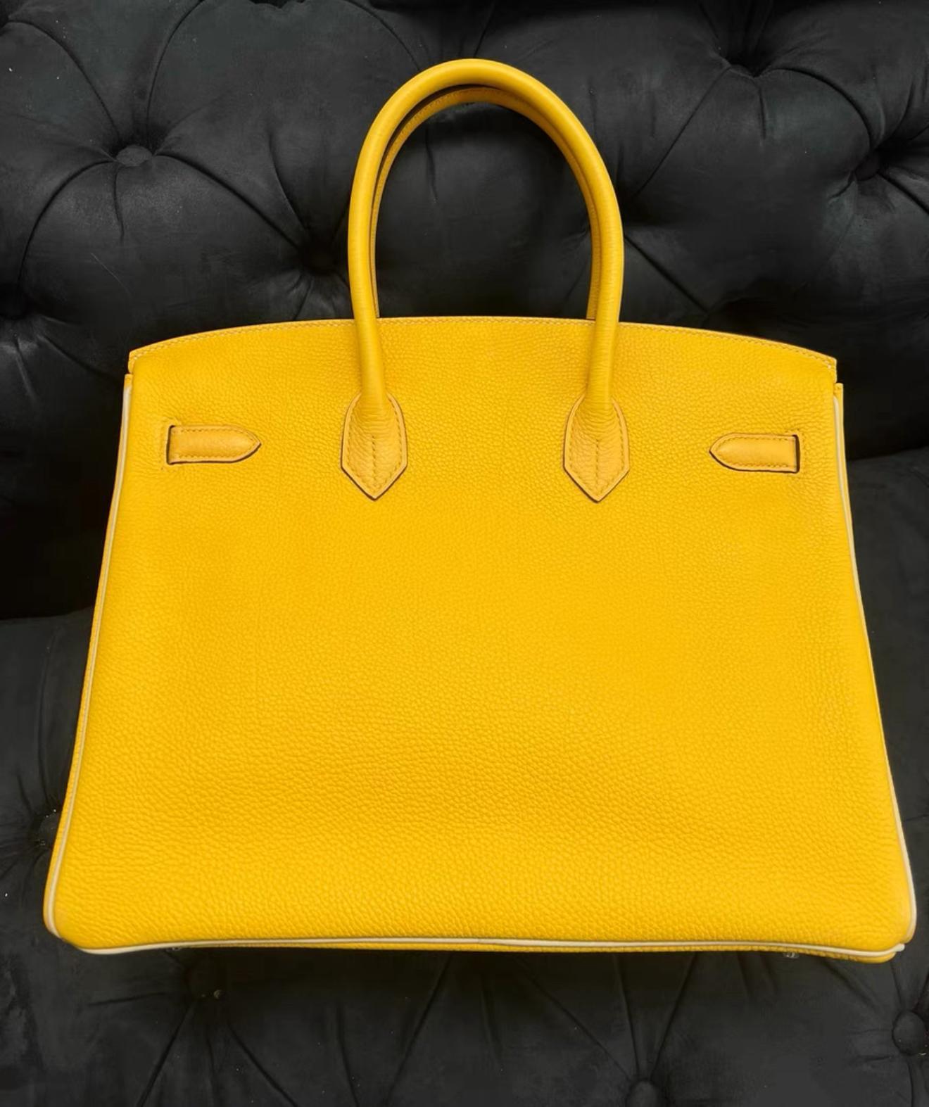 Borsa Hermes Birkin 35 Jaune Ambre e Craie HSS Togo in vendita 2