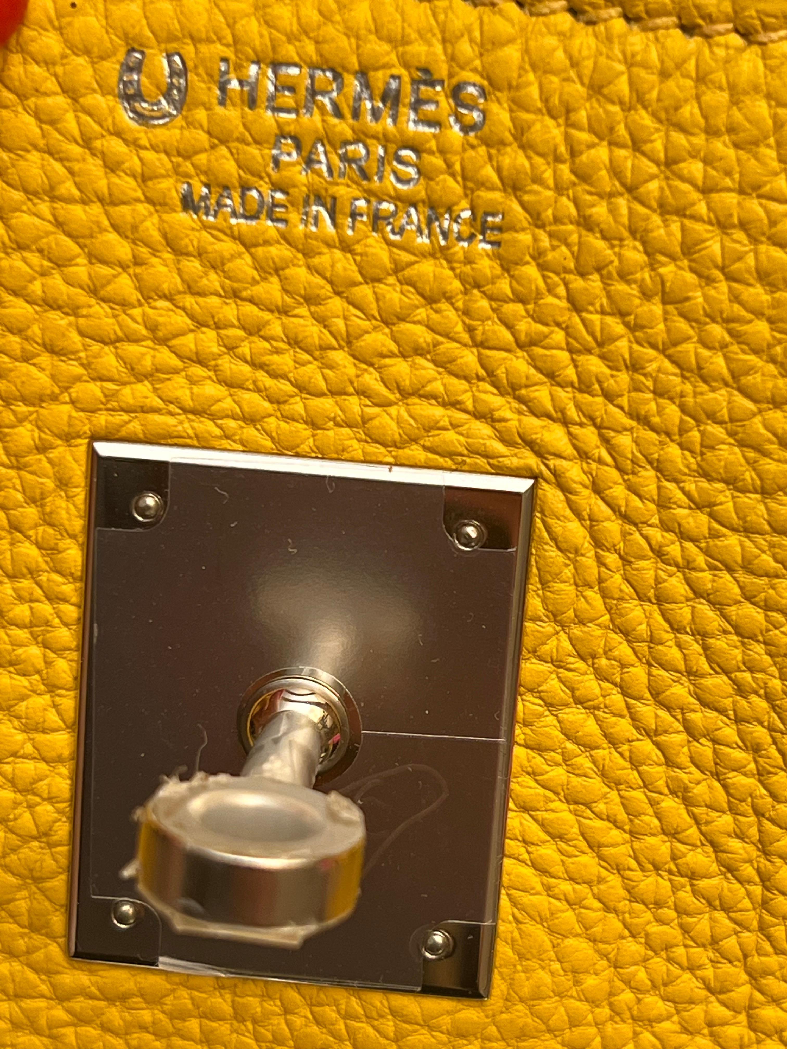 Borsa Hermes Birkin 35 Jaune Ambre e Craie HSS Togo in vendita 3