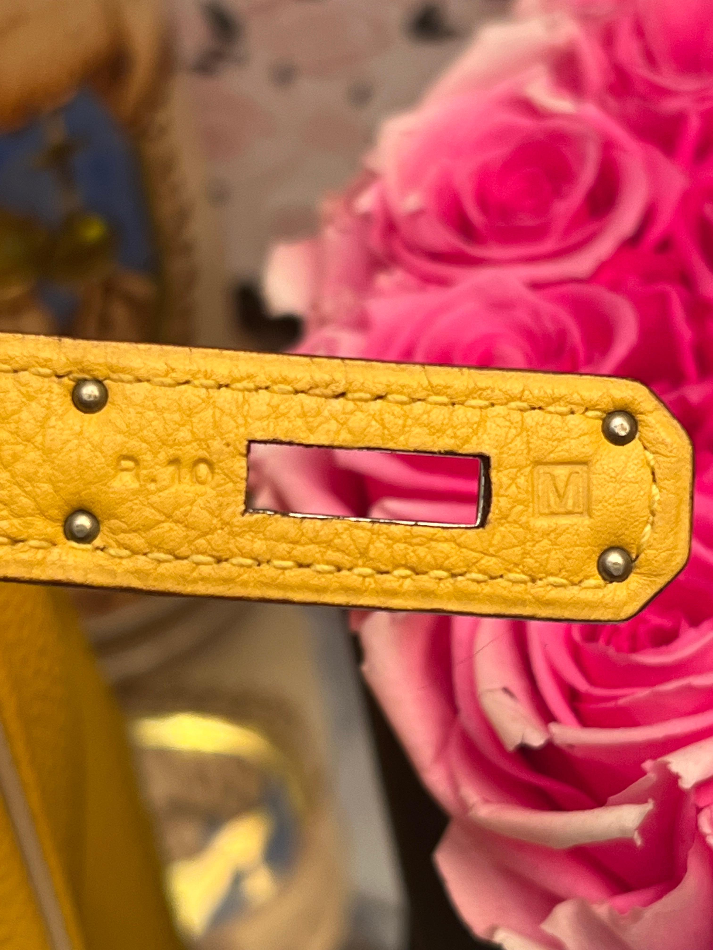 Borsa Hermes Birkin 35 Jaune Ambre e Craie HSS Togo in vendita 4