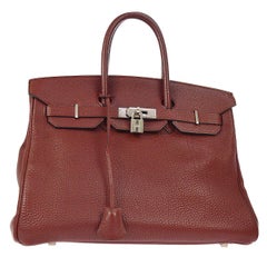 Hermes Birkin 35 Leather Silver Travel Carryall Top Handle Satchel Tote