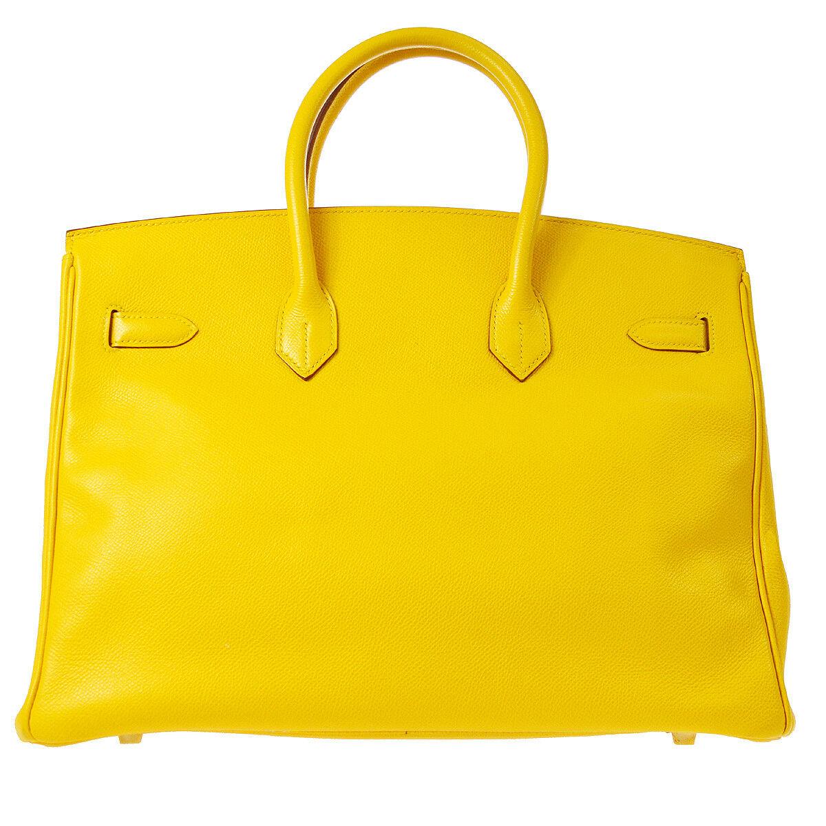 Hermes Birkin 35 Lemon Leather Gold Top Carryall Handle Satchel Travel Tote Bag In Good Condition In Chicago, IL