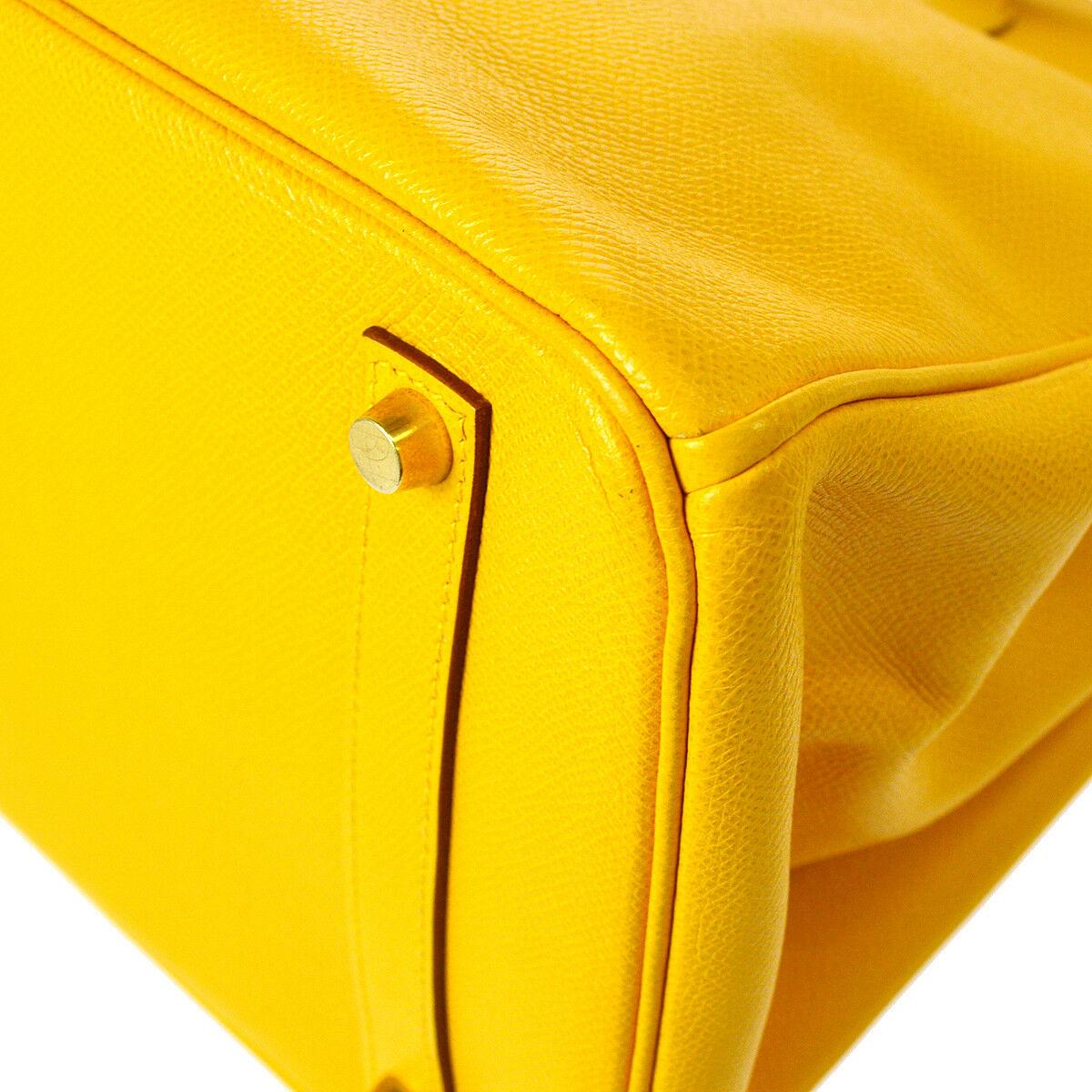 Women's Hermes Birkin 35 Lemon Leather Gold Top Carryall Handle Satchel Travel Tote Bag