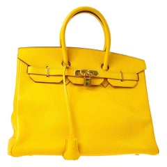 Hermes Birkin 35 Lemon Leather Gold Top Carryall Handle Satchel Travel Tote Bag