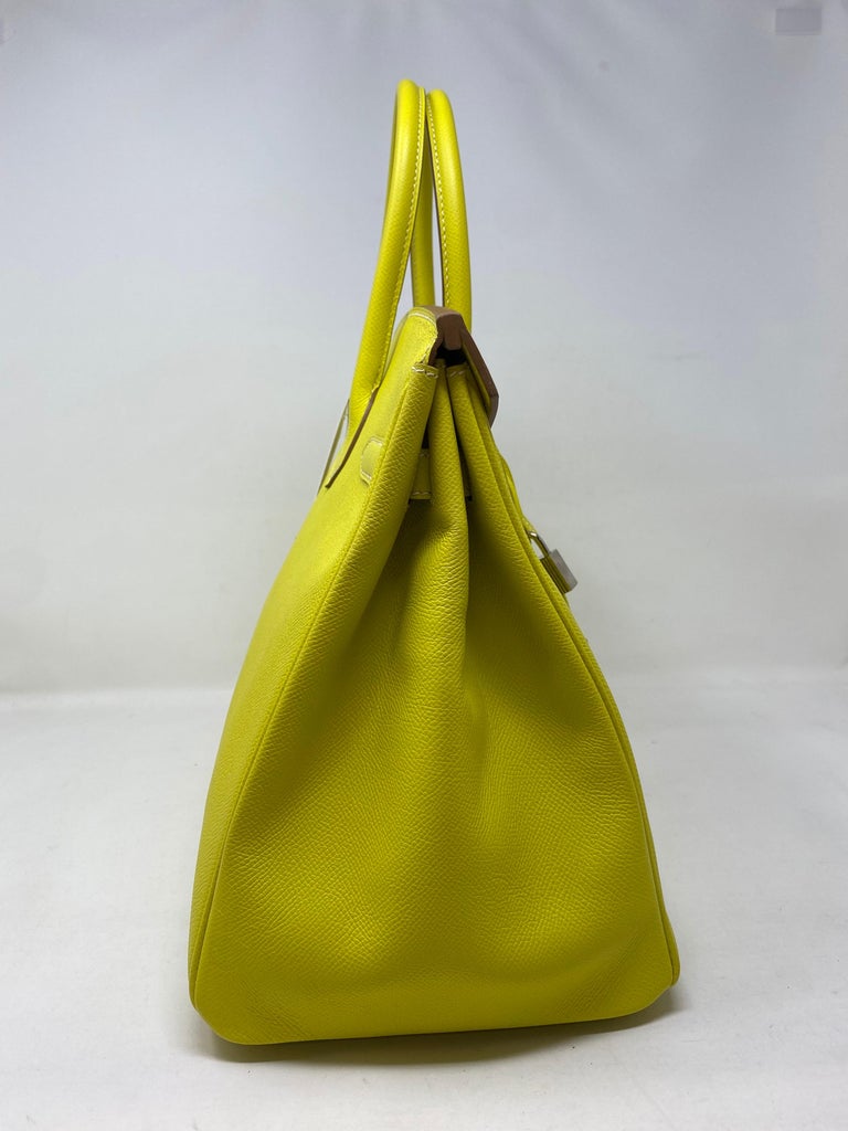Hermes Birkin 35 Lime Candy Limited Edition Bag Epsom Palladium