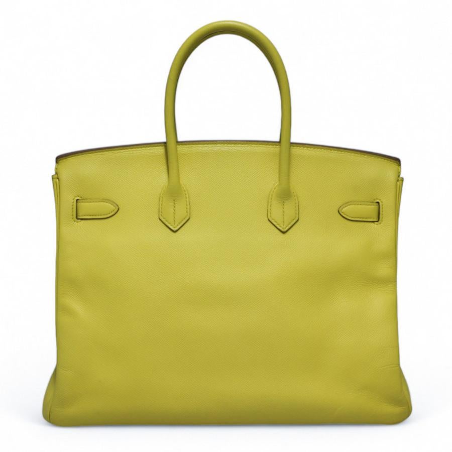Hermès Birkin 35 Lime Epsom leather In Good Condition For Sale In Paris, FR