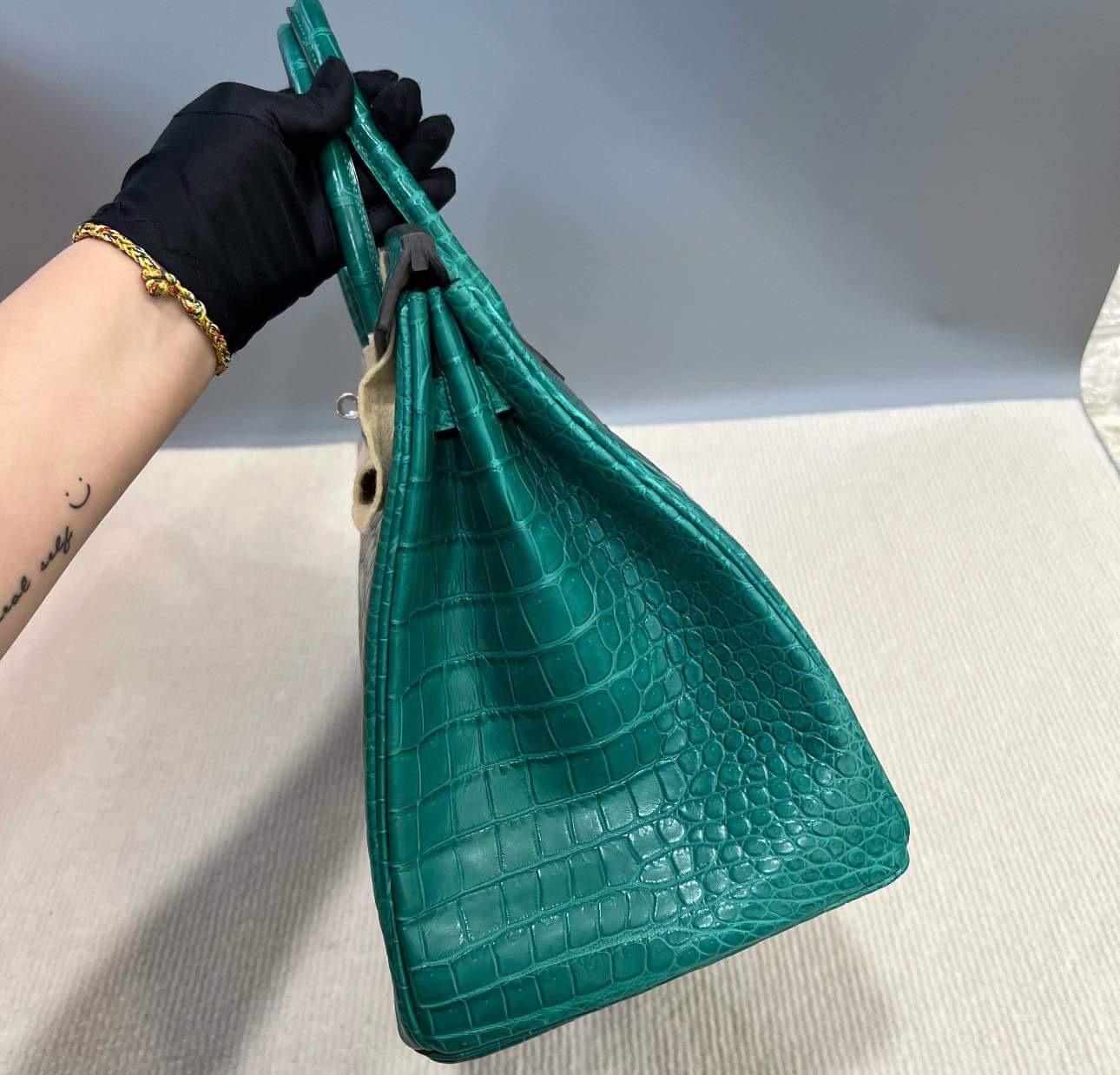 Hermes Birkin 35 Malachite Green Crocodile Porosus Mat Matte Palladium Hardware 8
