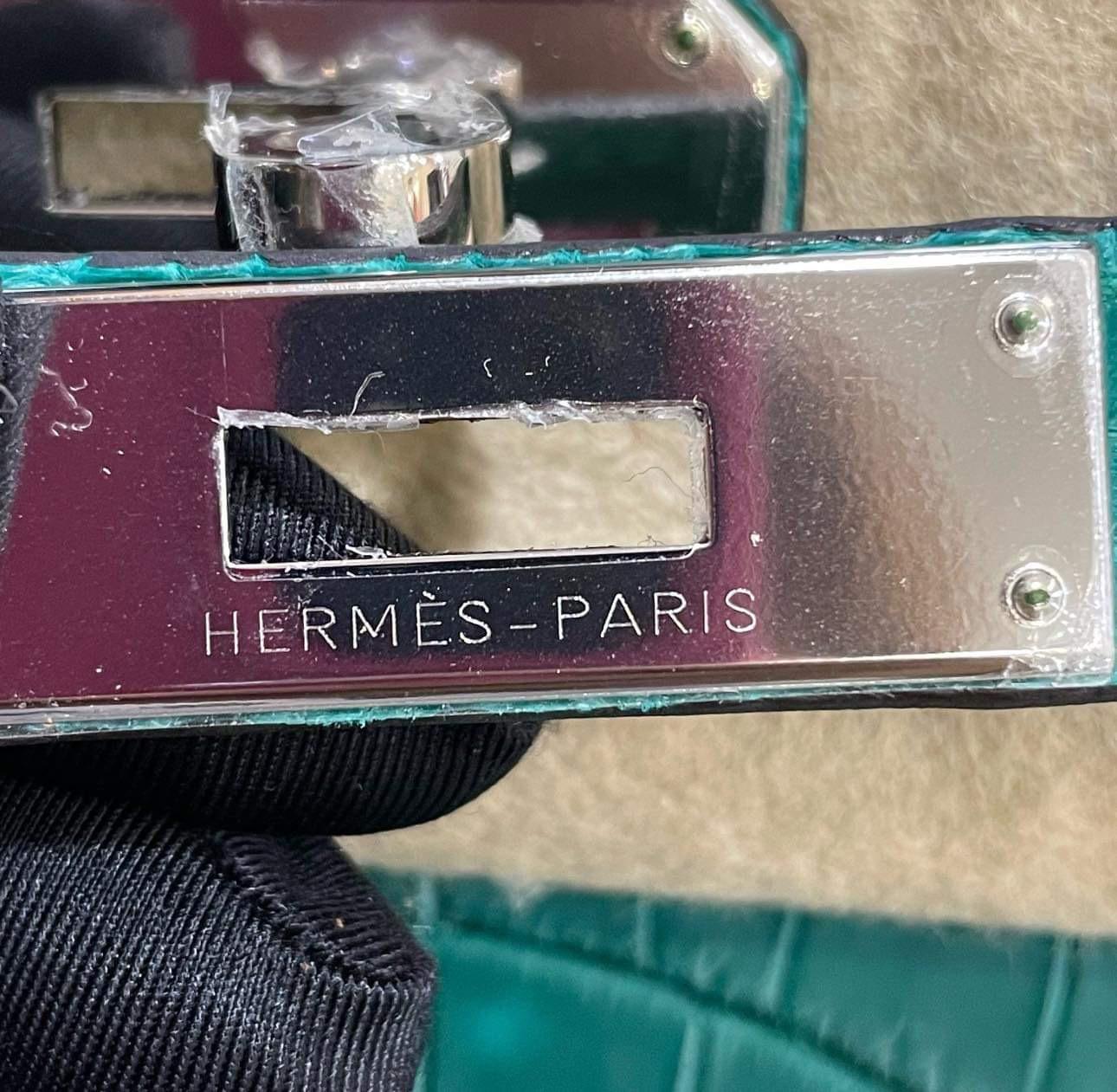 Women's or Men's Hermes Birkin 35 Malachite Green Crocodile Porosus Mat Matte Palladium Hardware