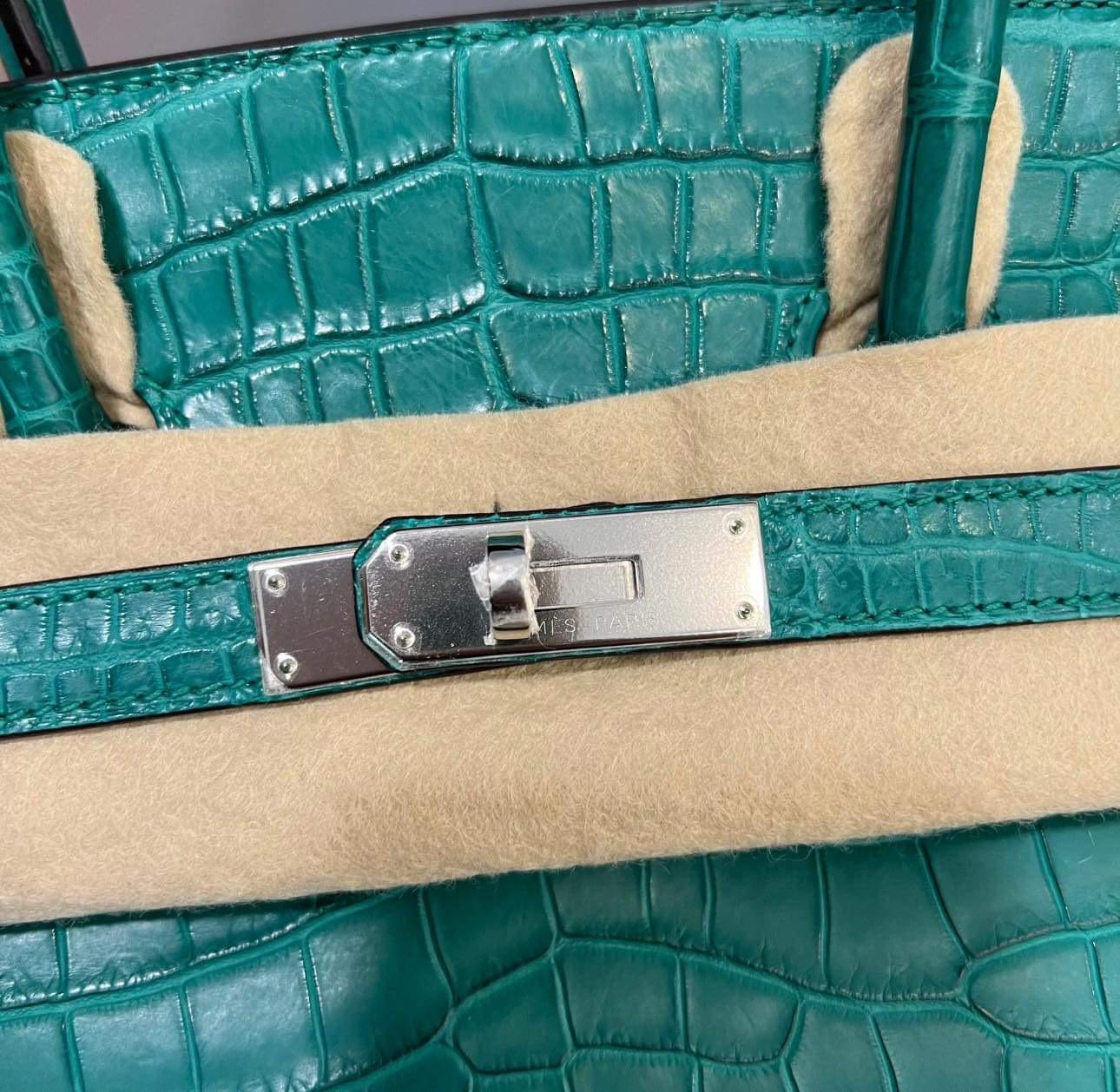 Hermes Birkin 35 Malachite Green Crocodile Porosus Mat Matte Palladium Hardware 1
