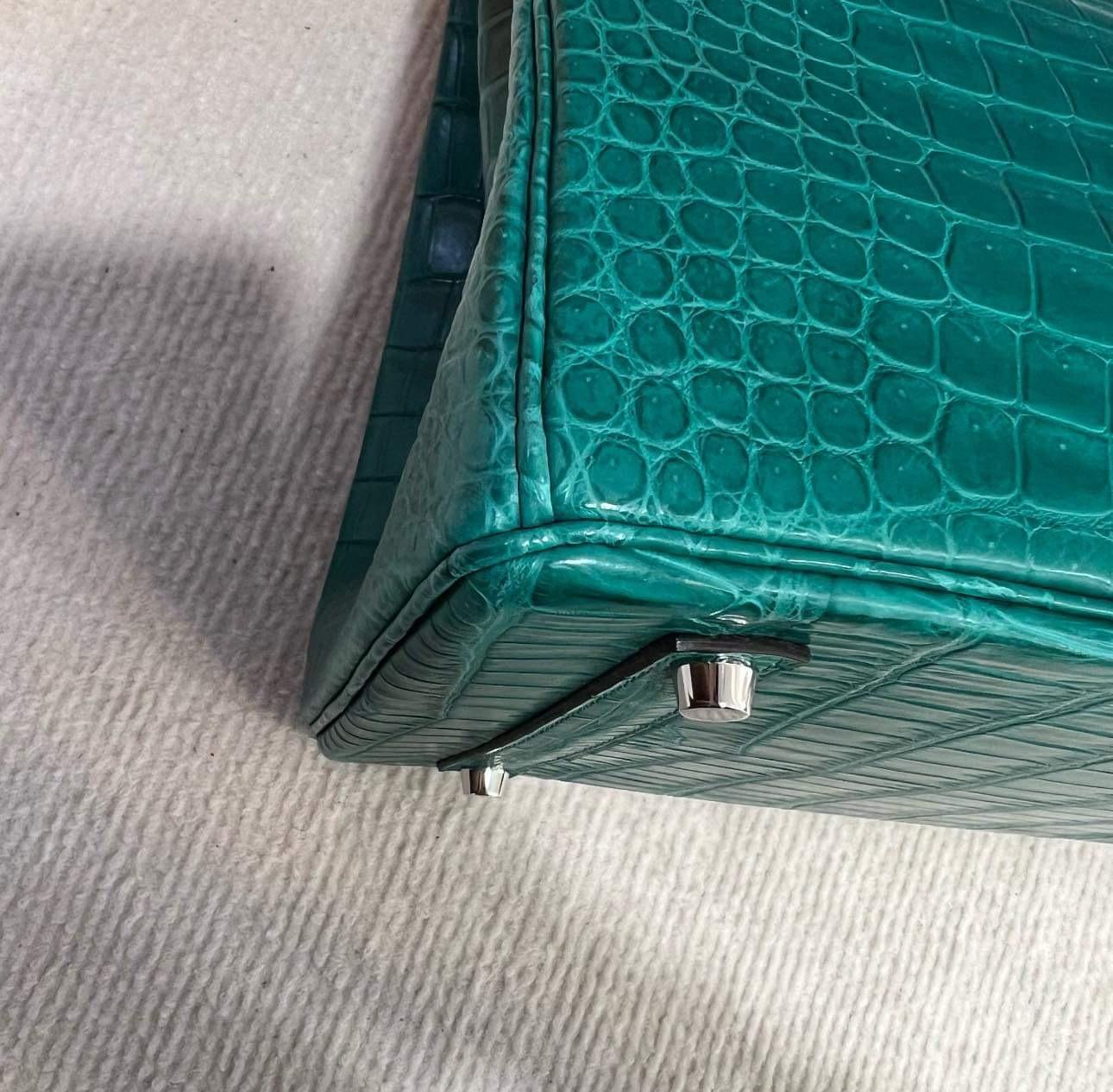 Hermes Birkin 35 Malachite Green Crocodile Porosus Mat Matte Palladium Hardware 3