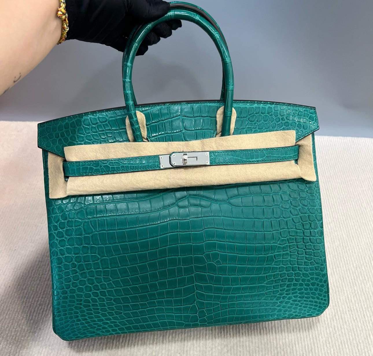 Hermes Birkin 35 Malachite Green Crocodile Porosus Mat Matte Palladium Hardware 5