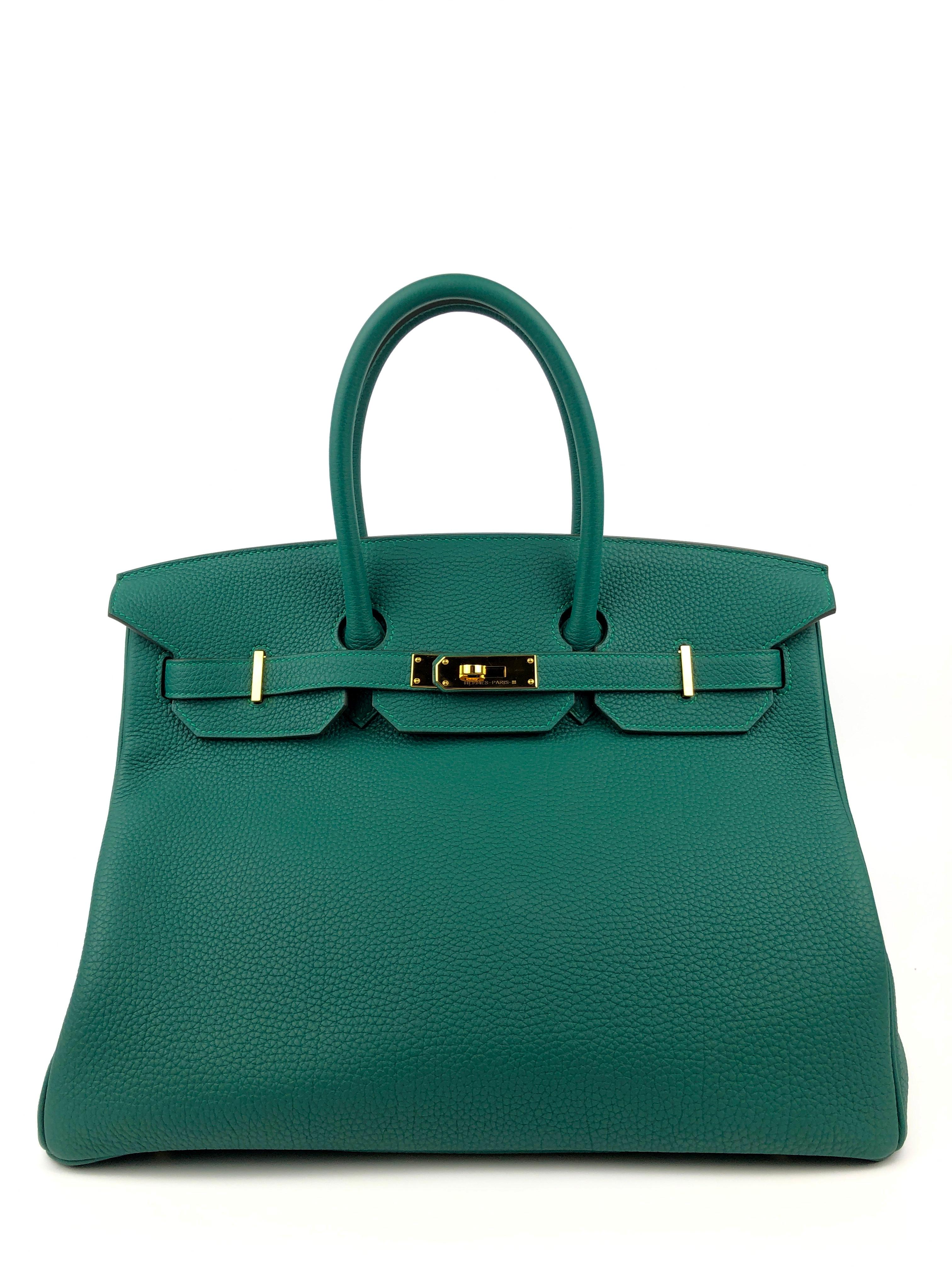 RARE HERMES BIRKIN 35 MALACHITE TOGO GOLD HARDWARE. Pristine Condition light hairlines on hardware excellent corners and structure. X Stamp 2016.

Shop with Confidence from Lux Addicts. Authenticity Guaranteed!