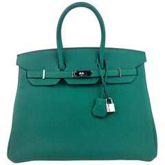 Hermes Birkin 35 Malachite Togo Palladium Hardware