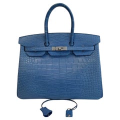 Hermes Birkin 35 Matte Alligator Bleu Zellige Bag