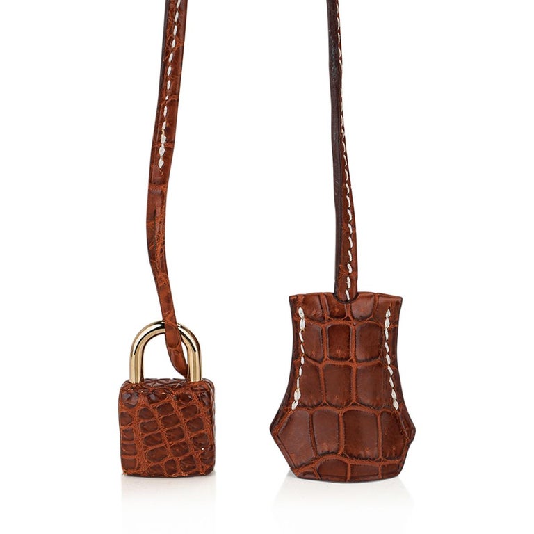 Hermes 35cm Matte Havana Porosus Crocodile Birkin Bag with Gold
