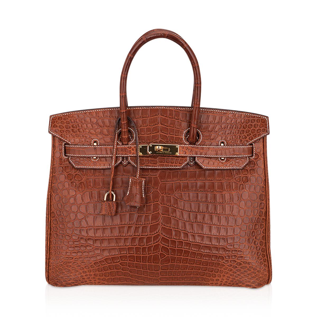 Hermès Birkin 35 Matte Fauve Porosus Krokodiltasche mit Goldbeschlägen im Angebot 4