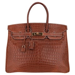 Hermes Birkin 35 Matte Fauve Porosus Crocodile Bag Gold Hardware