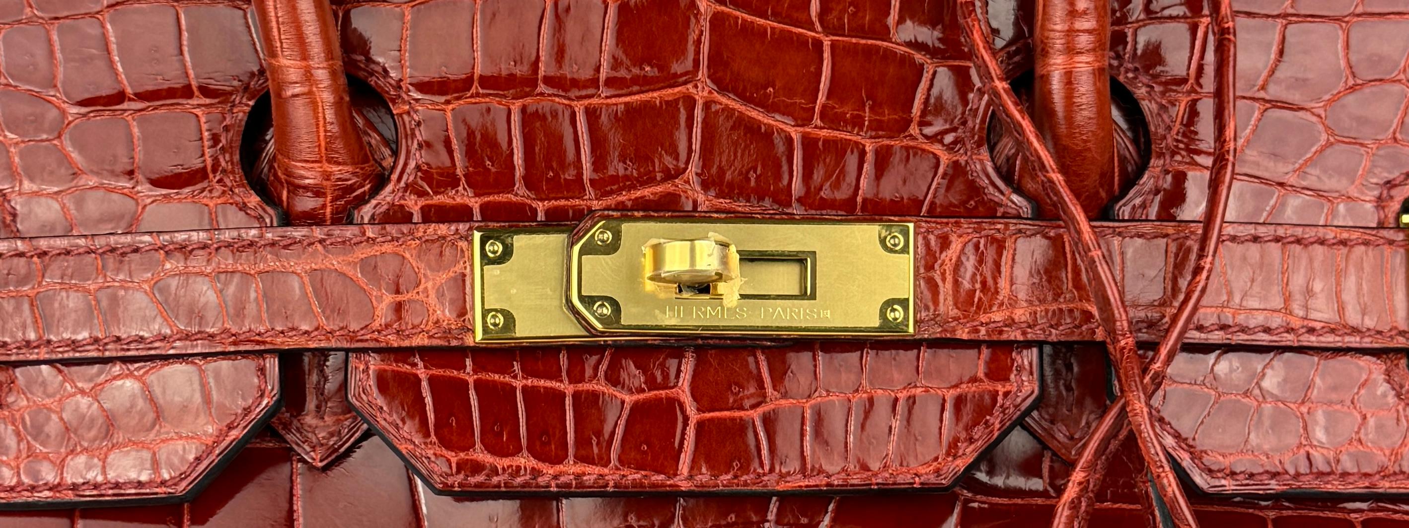 Hermes Birkin 35 Miel Honey Brown Crocodile Shinny Niloticus Nilo Gold Hardware In Excellent Condition In Miami, FL
