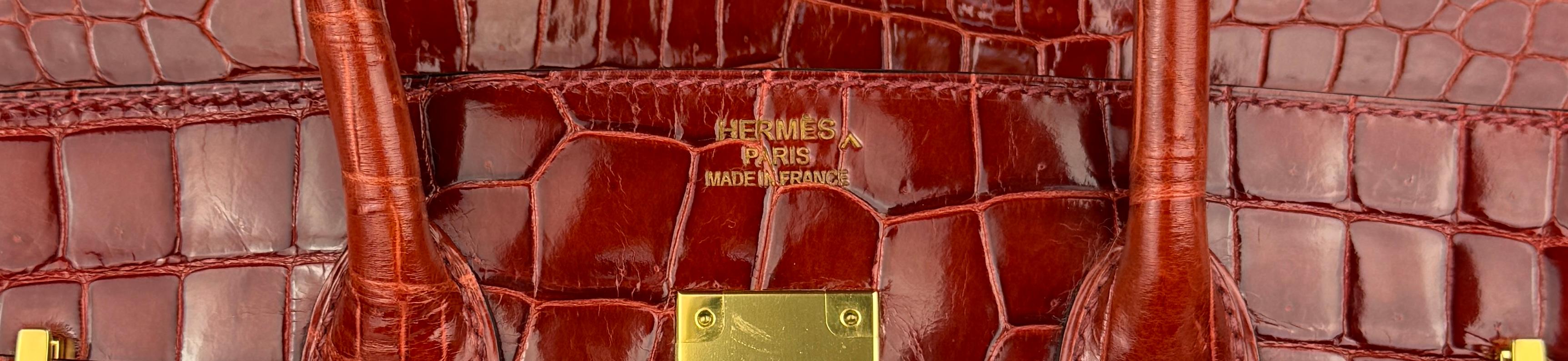 Women's or Men's Hermes Birkin 35 Miel Honey Brown Crocodile Shinny Niloticus Nilo Gold Hardware
