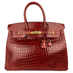 Hermes Birkin 35 Miel Honey Brown Crocodile Shinny Niloticus Nilo Gold Hardware