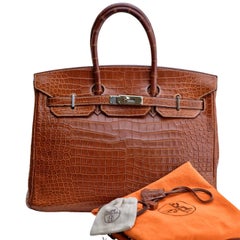Bolso Hermès Birkin 35 Miel Brillante Porosus Cocodrilo Palladium Hardware