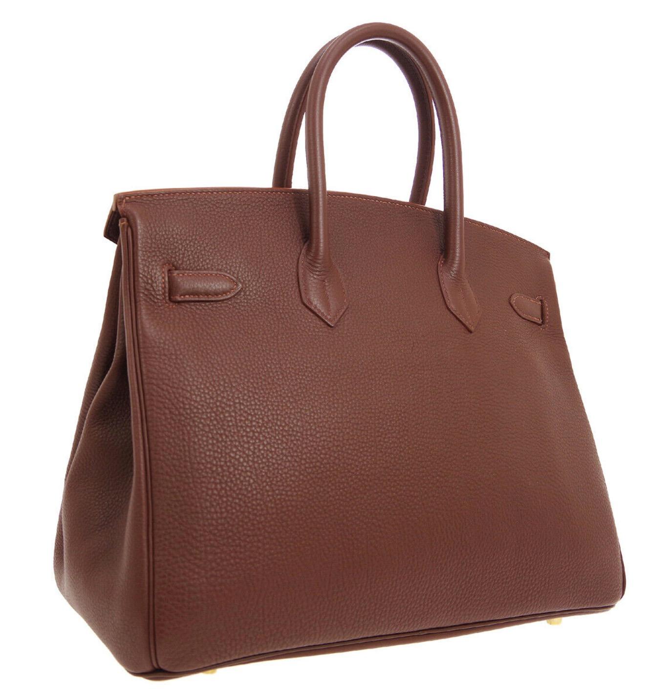 Women's Hermes Birkin 35 Milky Chocolate Brown Gold Top Handle Satchel Tote Bag For Sale