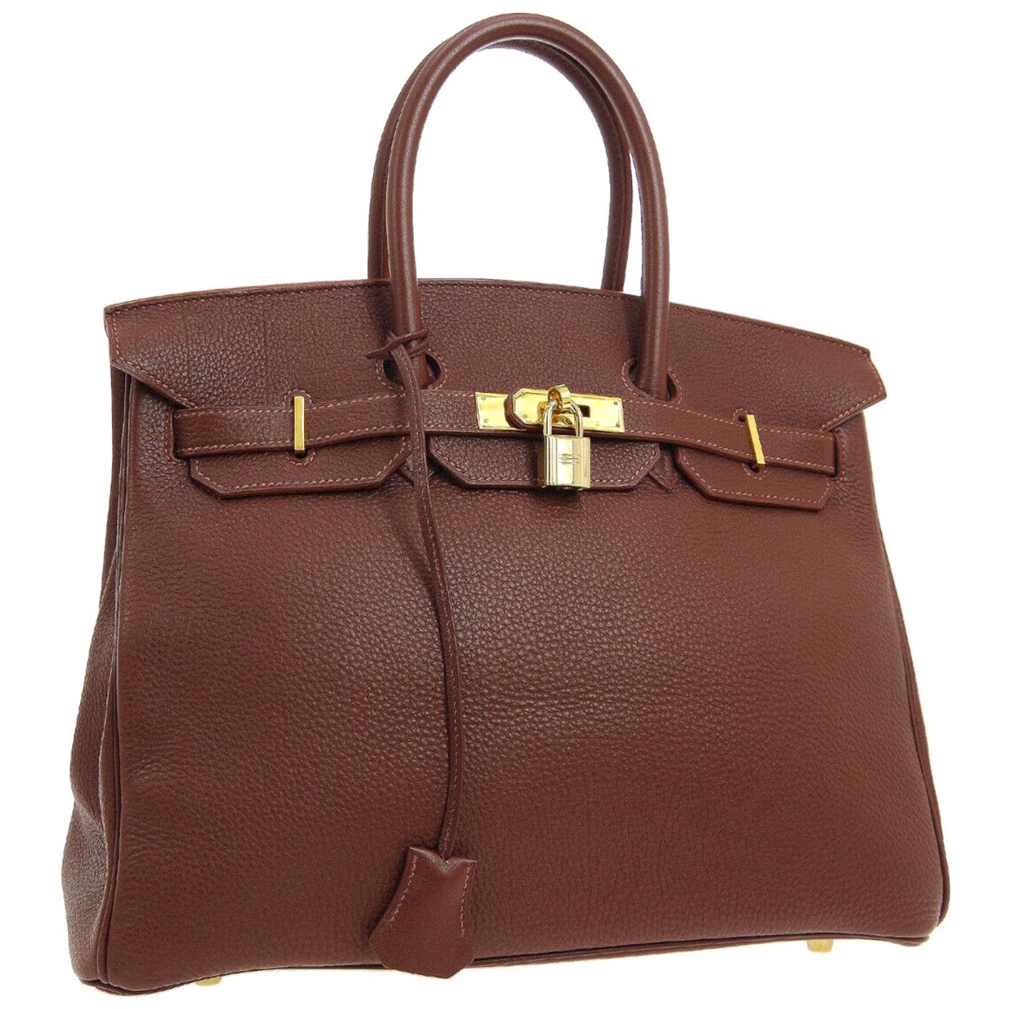 Hermes Birkin 35 Milky Chocolate Brown Gold Top Handle Satchel Tote Bag For Sale