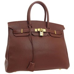 Hermes Birkin 35 Milky Chocolate Brown Gold Top Handle Satchel Tote Bag
