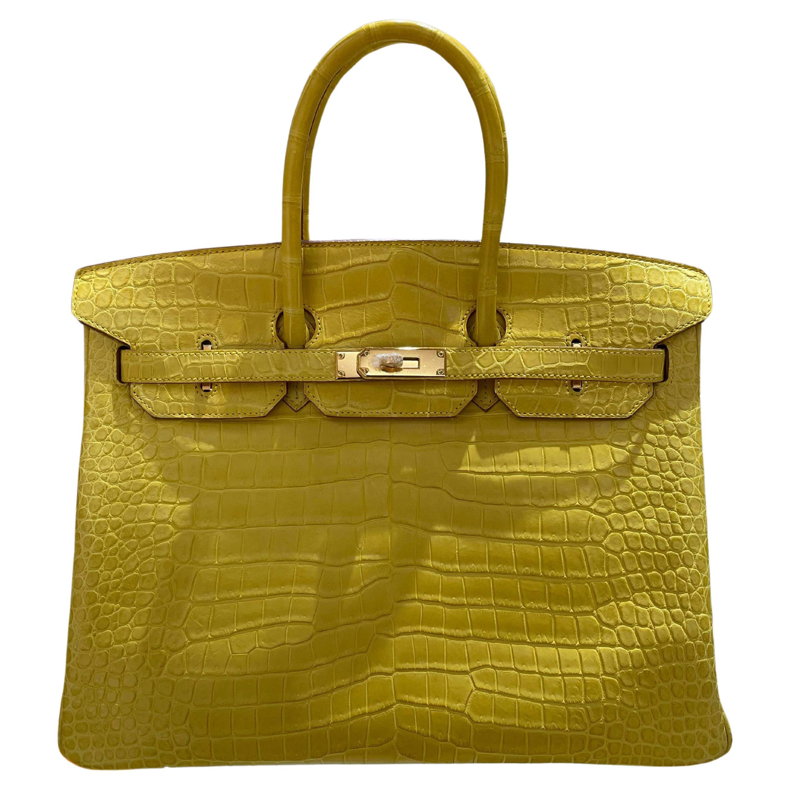 Bolso Hermes Birkin 35 mimosa cocodrilo Porosus en venta en 1stDibs