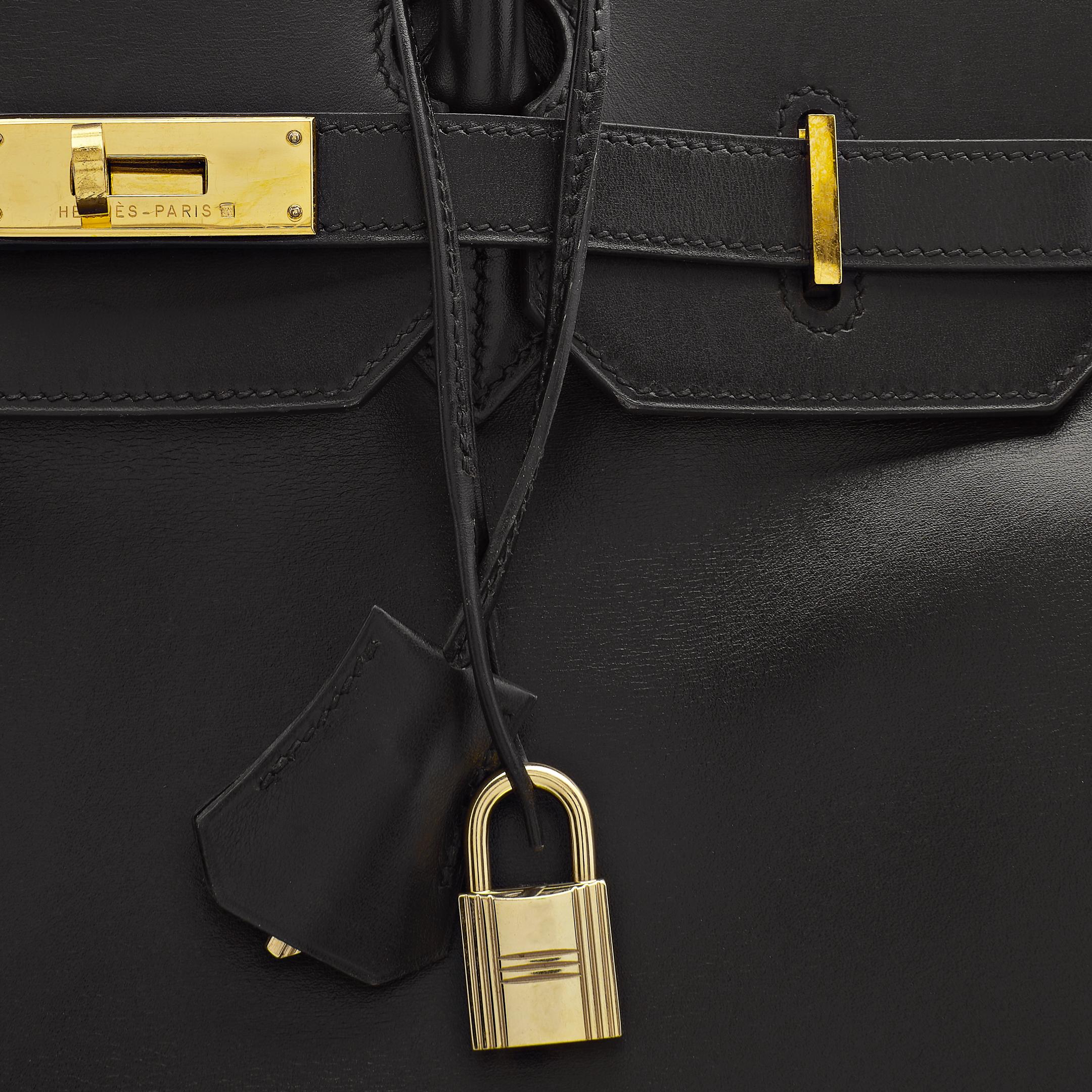 Hermes Birkin 35 Noir Box Leather Gold Hardware For Sale 4