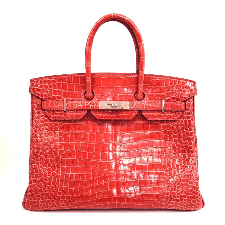 Hermes Birkin 35 Watermelon Red Crocodile Skin Shoulder Bag For Sale at ...