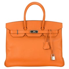 Hermès Birkin 35 en cuir d'Epsom orange et accessoires argentés