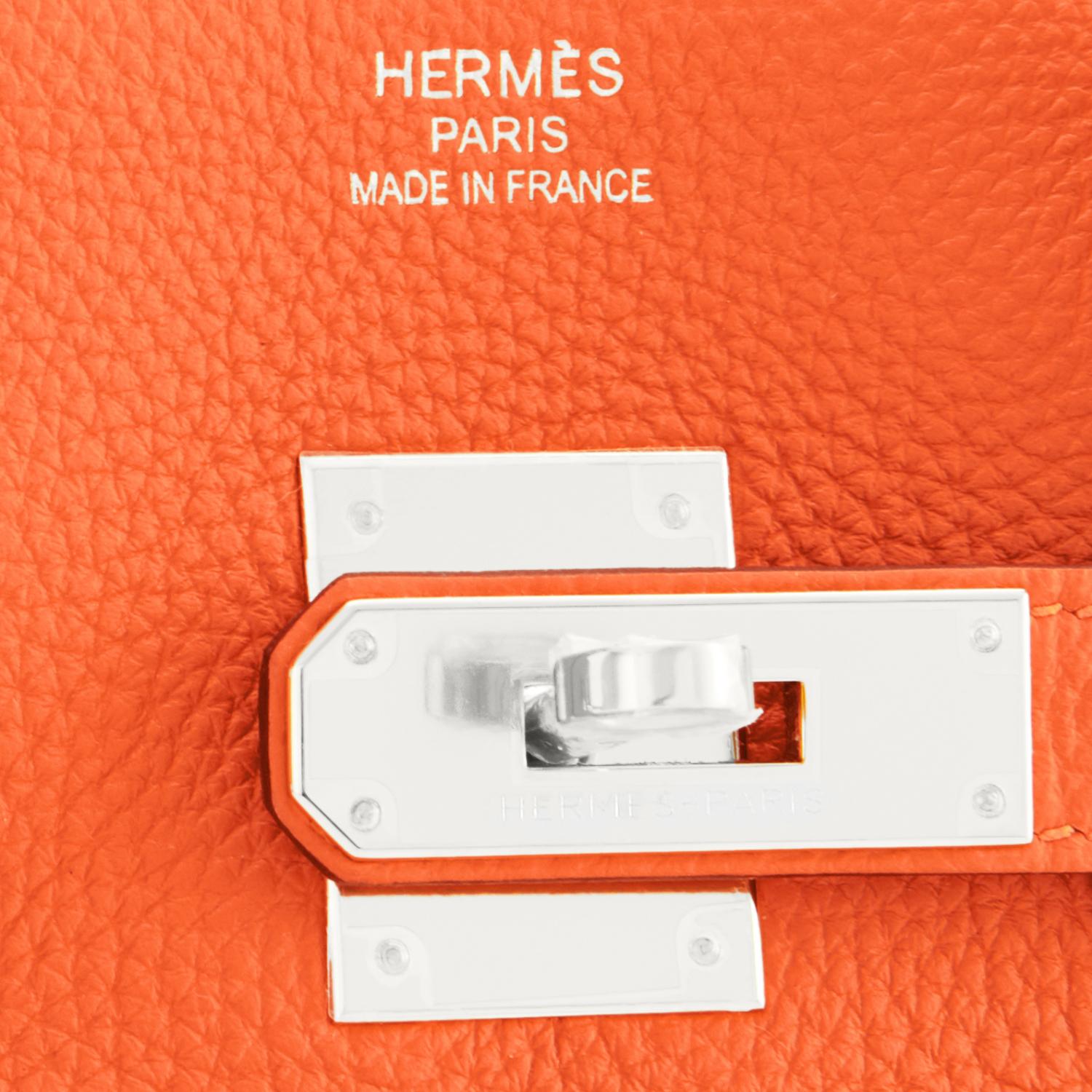 Hermes Birkin 35 Orange Feu Togo Palladium Hardware Bag NEW 6
