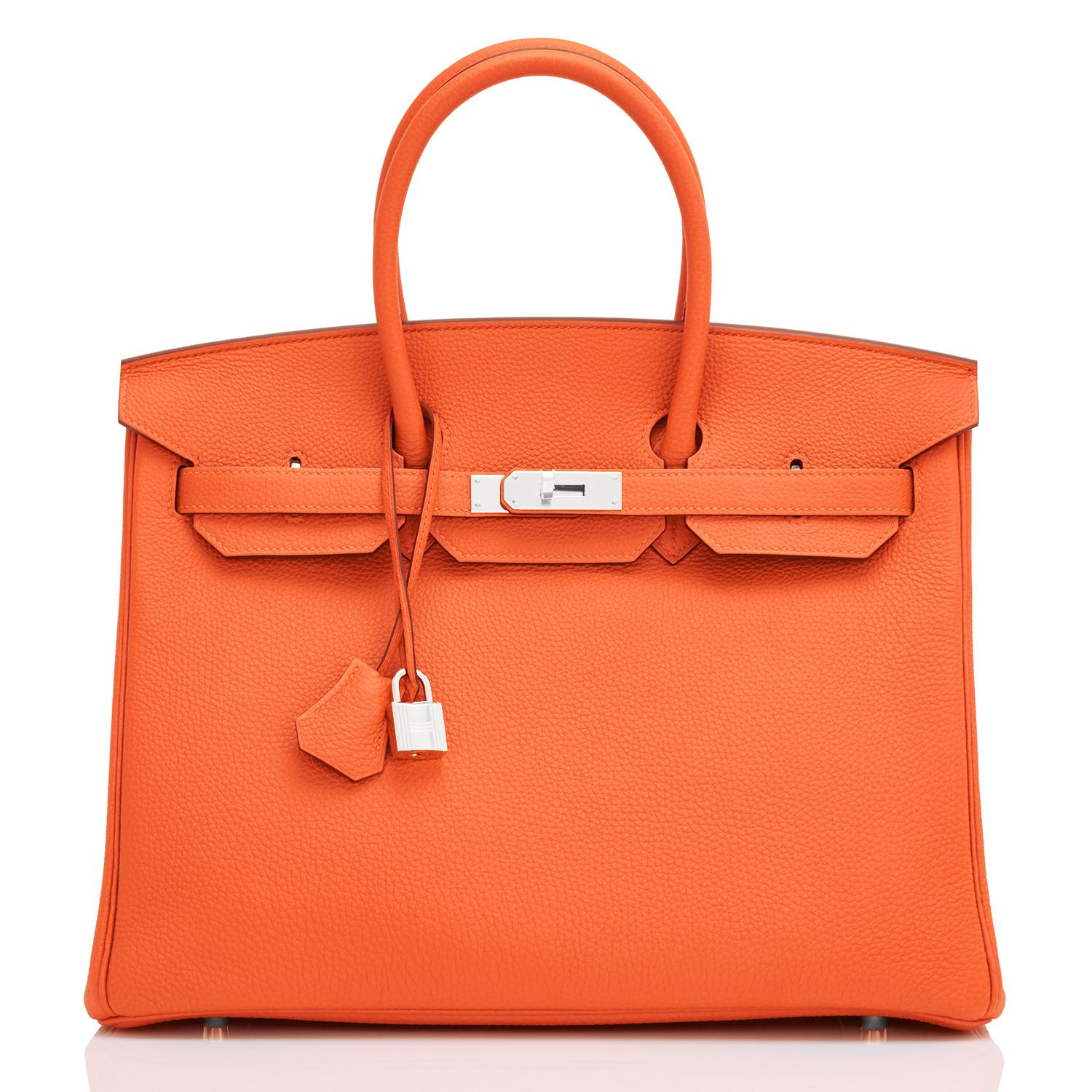 Hermes Birkin 35 Orange Feu Togo Palladium Hardware Tasche NEU (Rot)