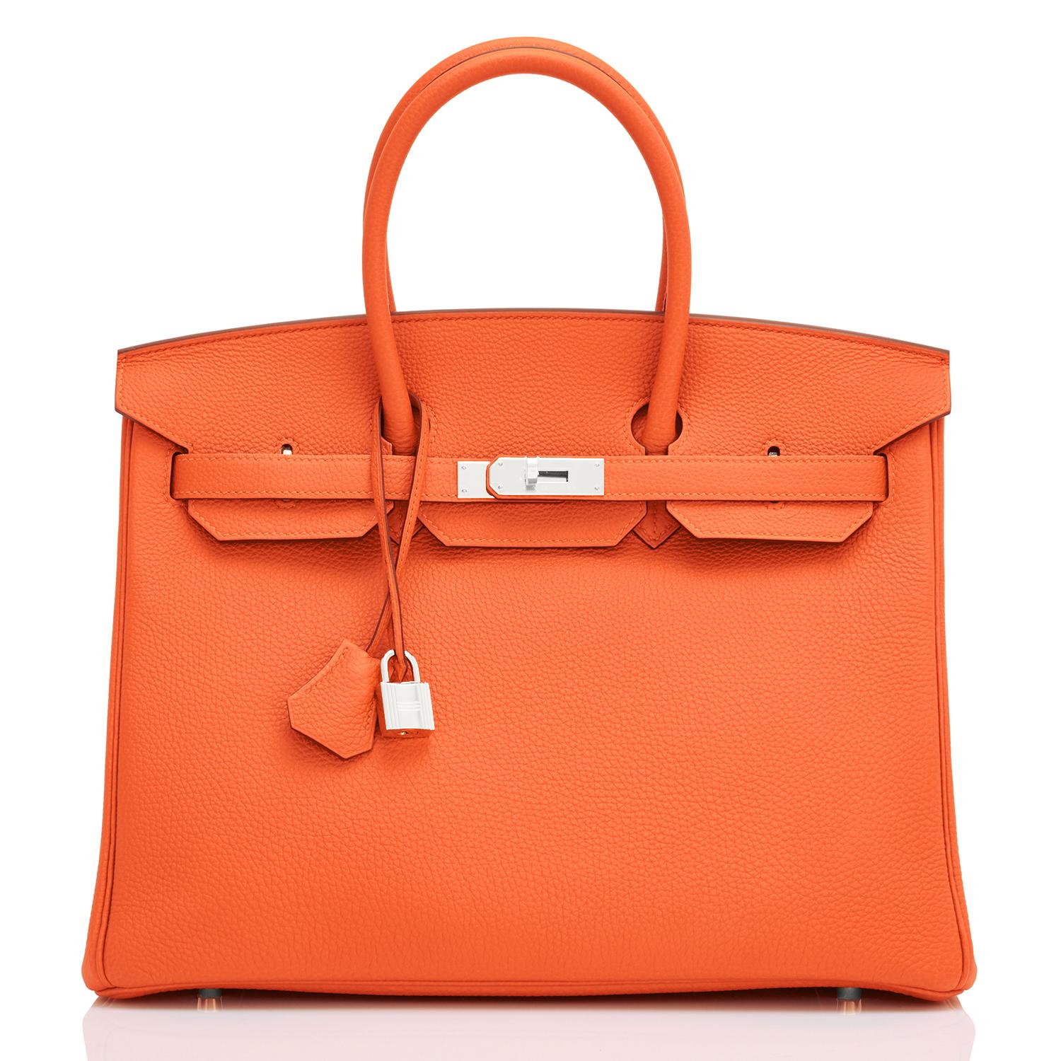 Red Hermes Birkin 35 Orange Feu Togo Palladium Hardware Bag NEW