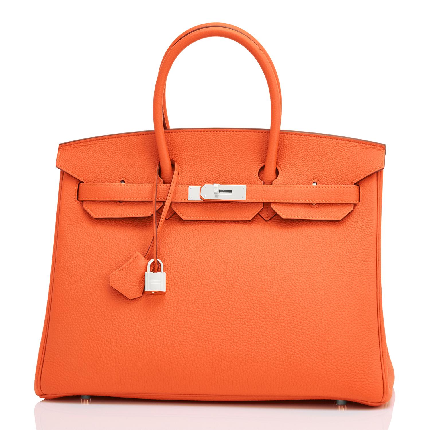 Women's or Men's Hermes Birkin 35 Orange Feu Togo Palladium Hardware Bag NEW