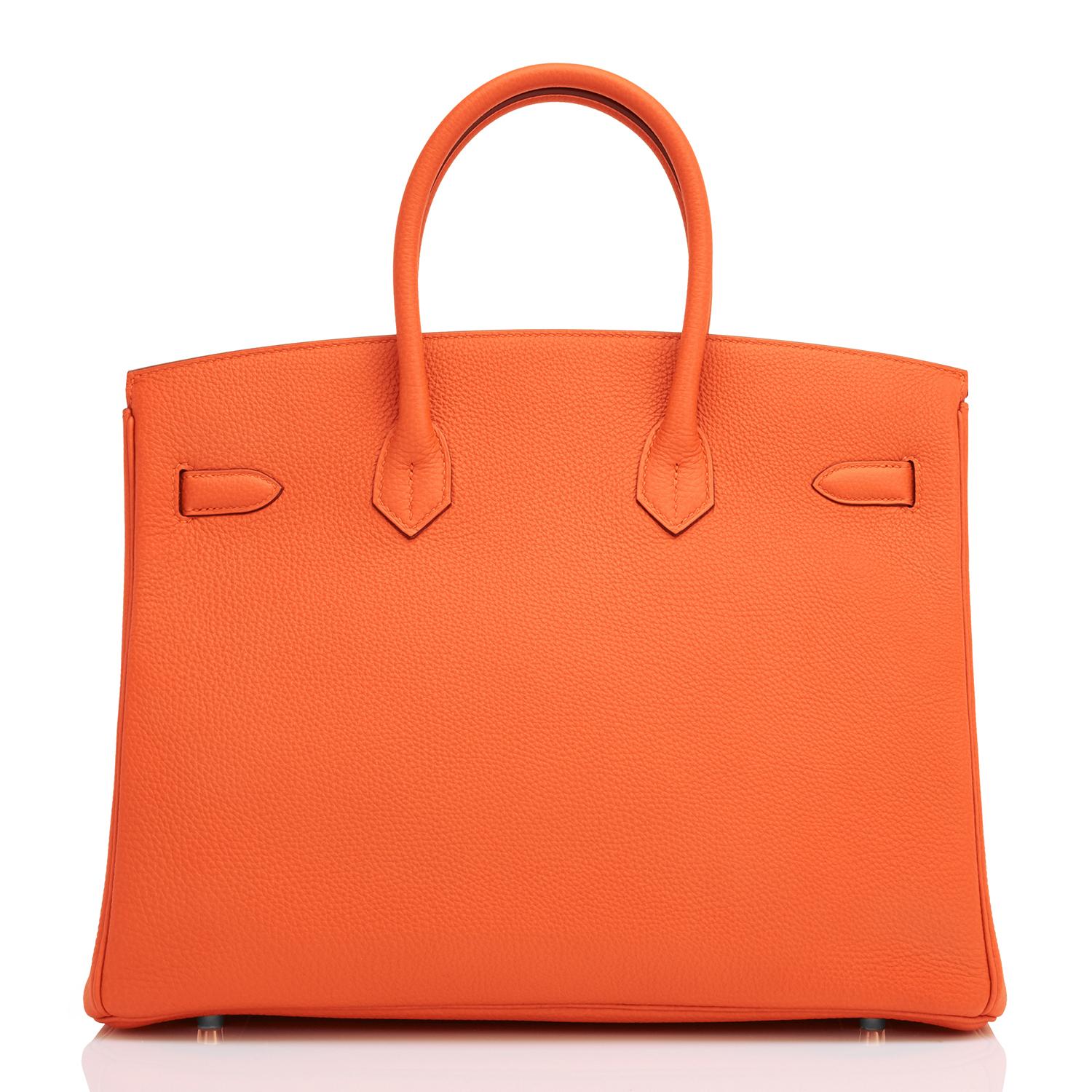 Hermes Birkin 35 Orange Feu Togo Palladium Hardware Bag NEW 1