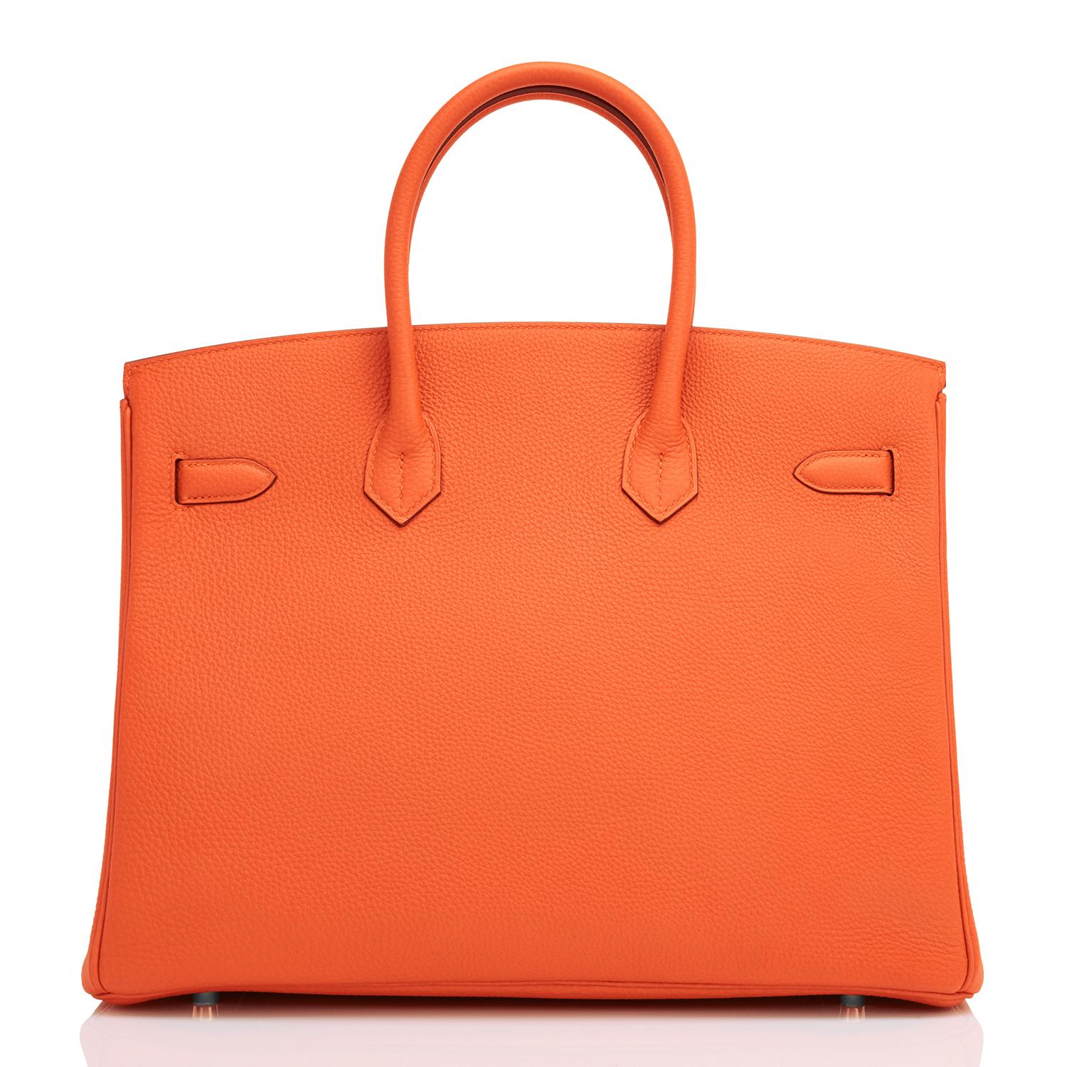 Hermes Birkin 35 Orange Feu Togo Palladium Hardware Tasche NEU für Damen oder Herren