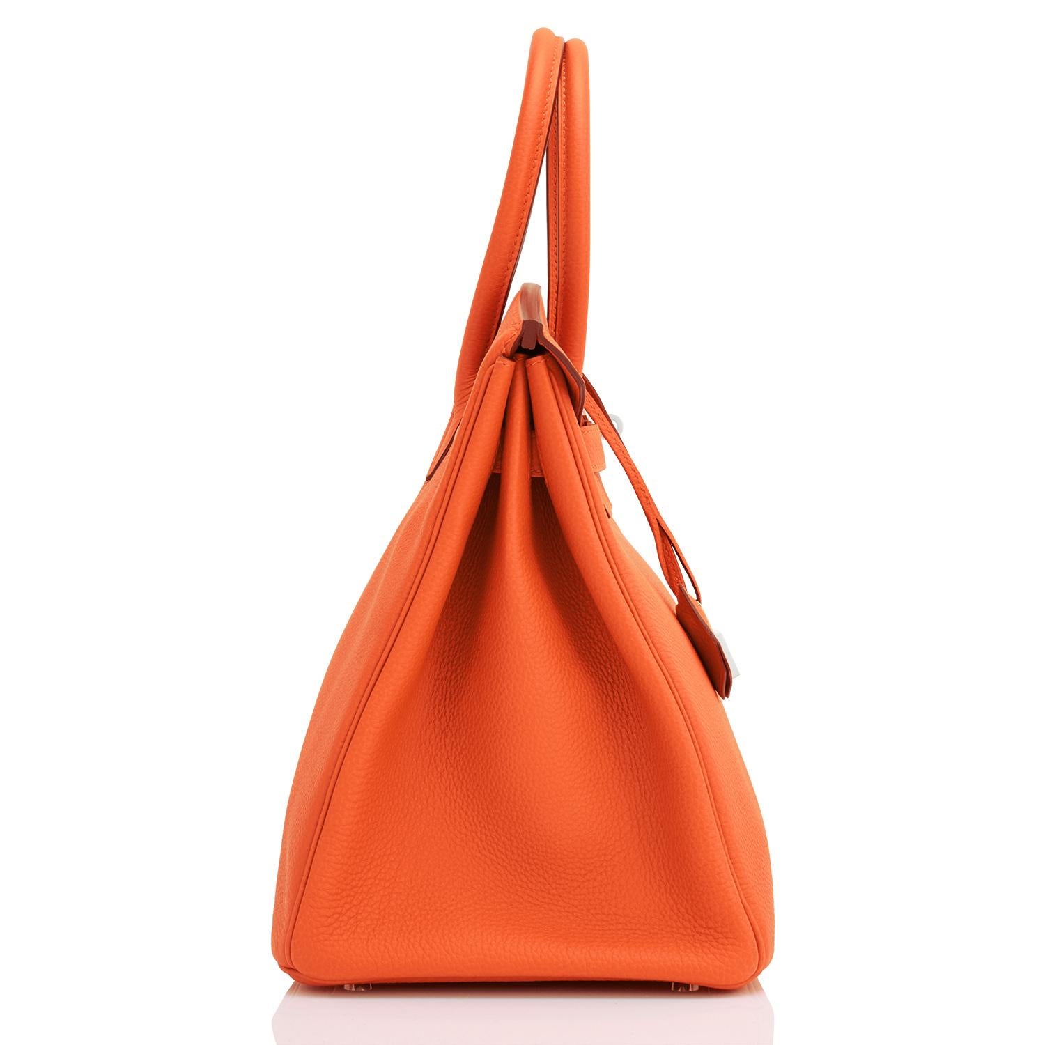 Hermes Birkin 35 Orange Feu Togo Palladium Hardware Bag NEW 2