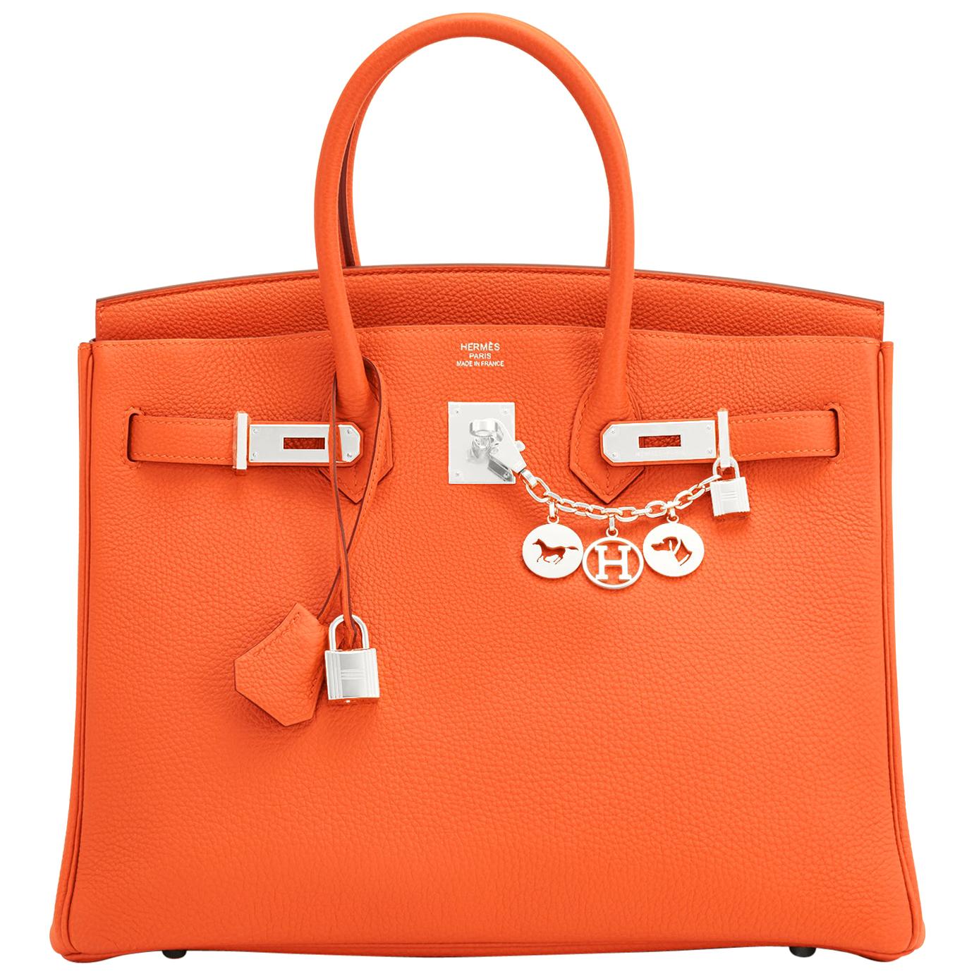 Hermes Birkin 35 Orange Feu Togo Palladium Hardware Bag NEW
