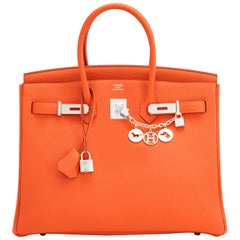 Hermes Birkin 35 Orange Feu Togo Palladium Hardware Bag NEW