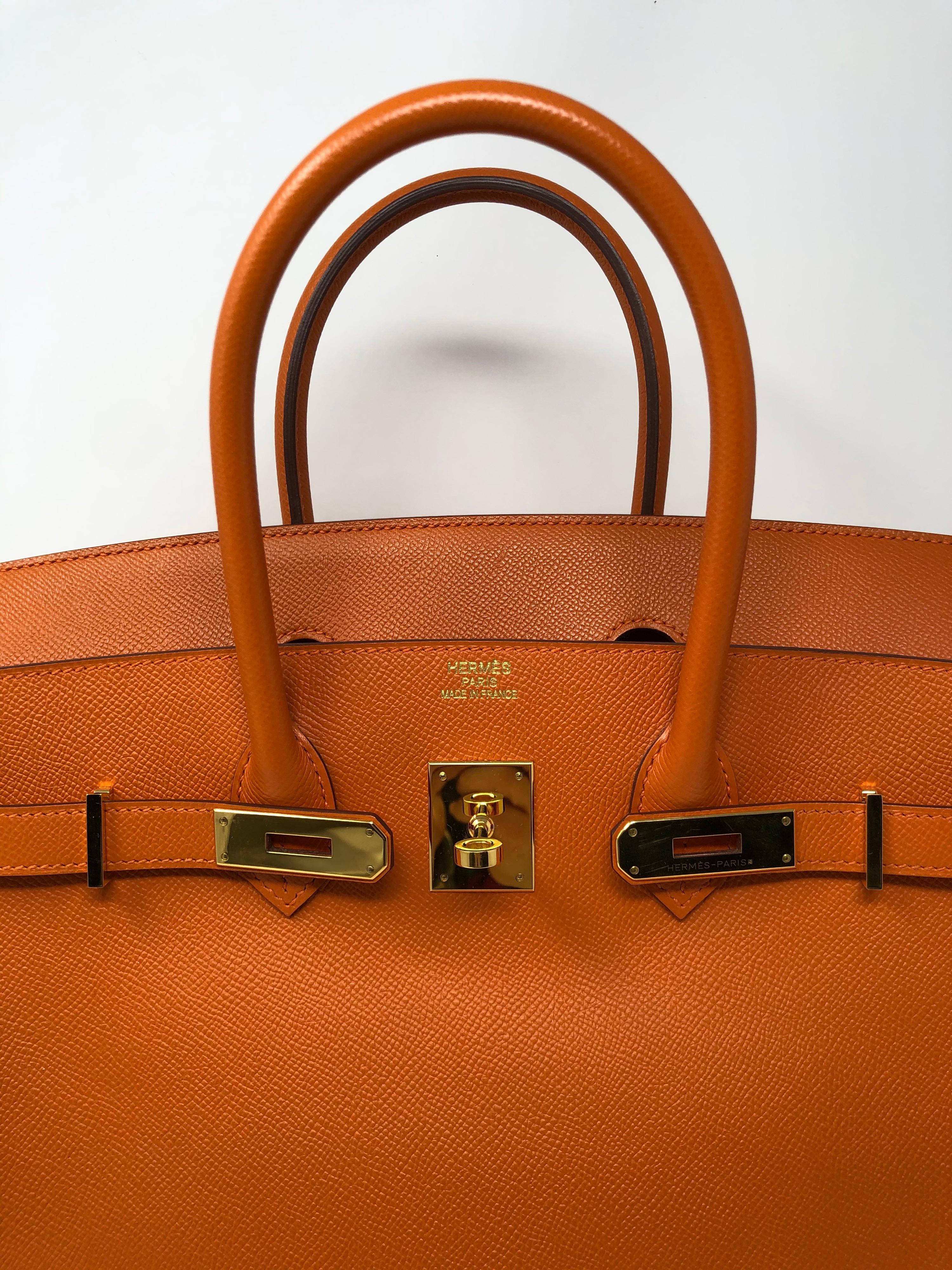 Brown Hermes Birkin 35 Orange Gold Hardware Bag