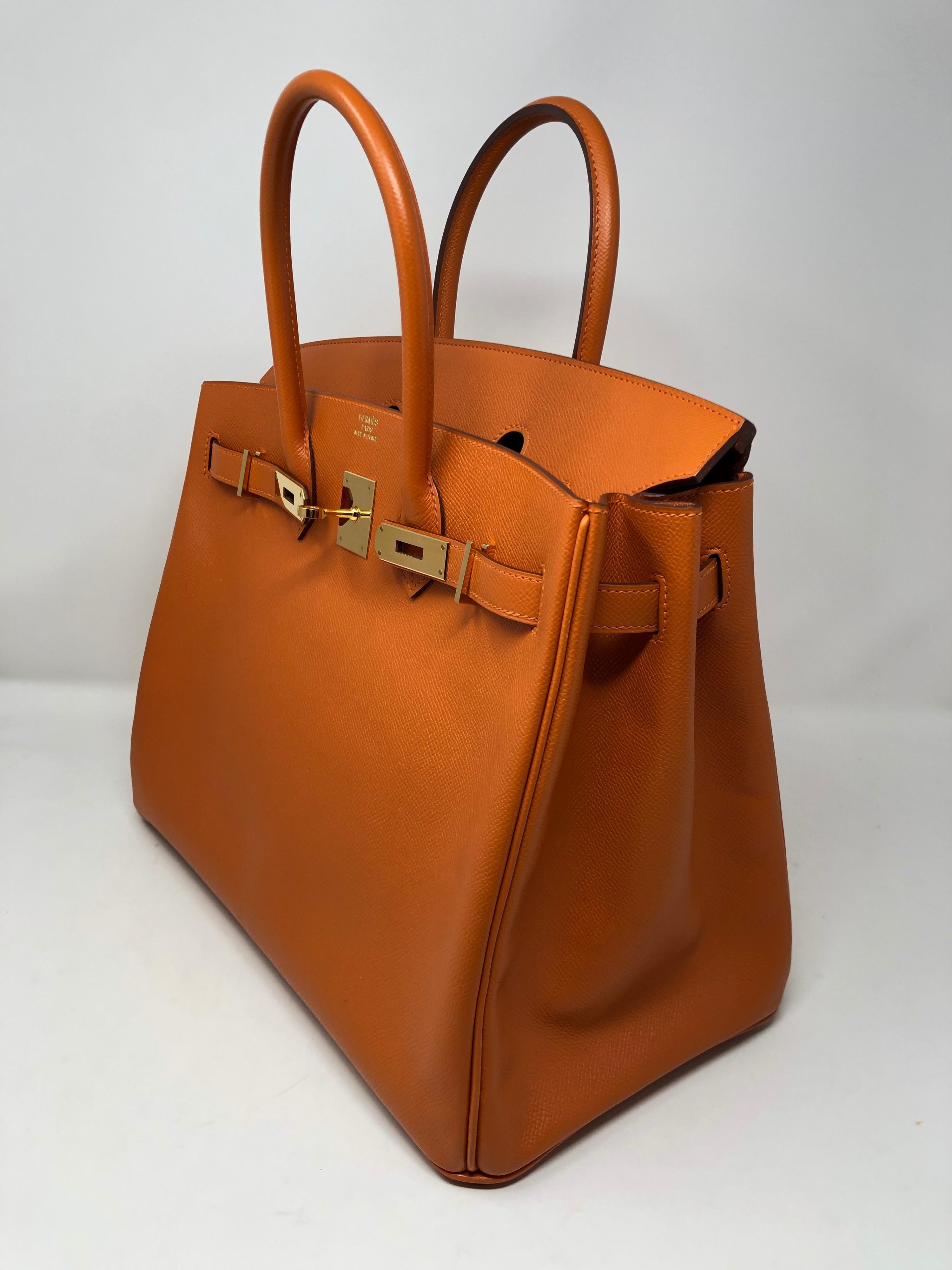 Women's or Men's Hermes Birkin 35 Orange Gold Hardware Bag