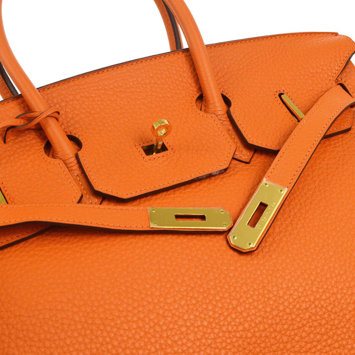 Hermes Birkin 35 Orange Leather Gold Top Handle Satchel Travel Tote Bag in Box im Zustand „Gut“ in Chicago, IL